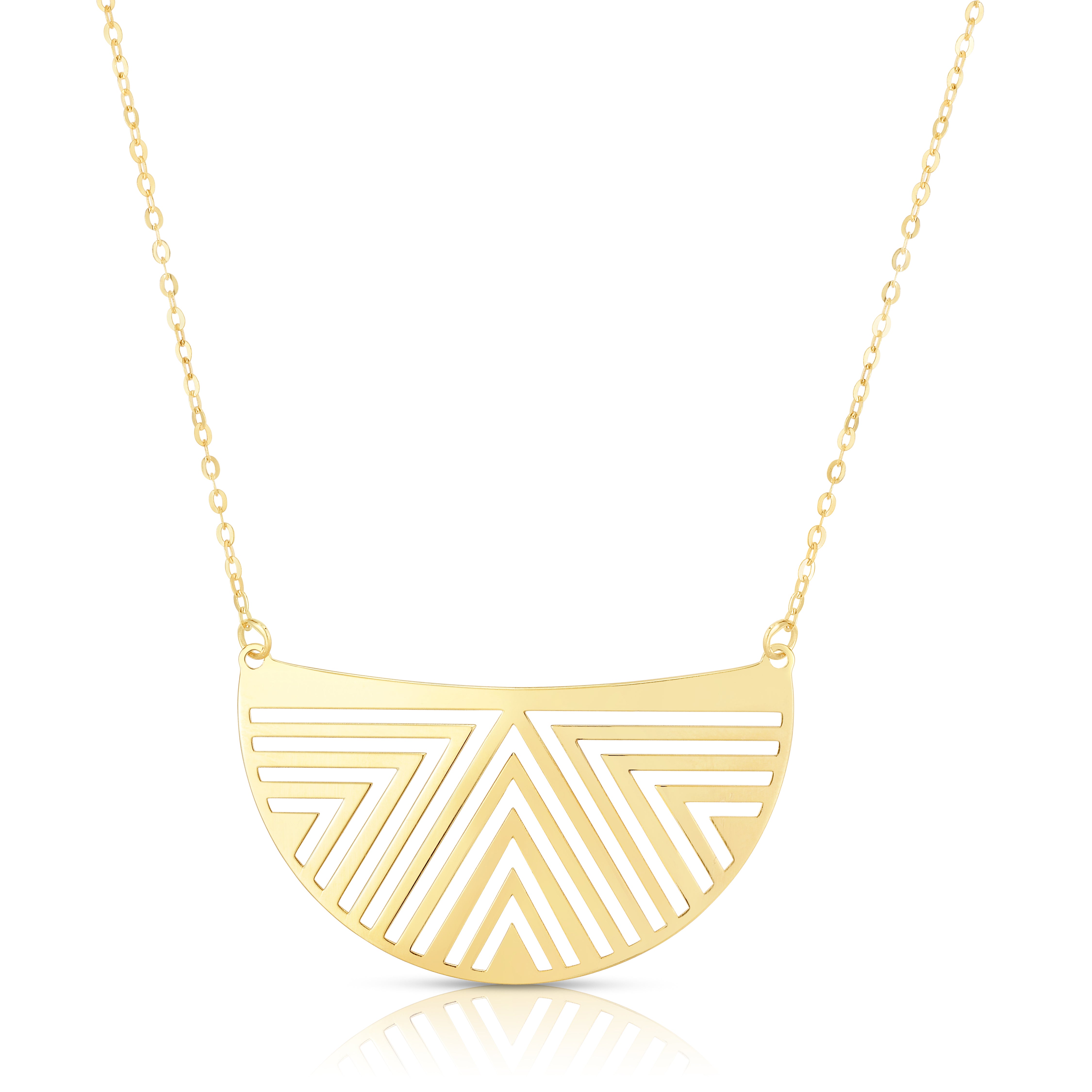 14K Yellow Gold 18" Geometric Half Moon Necklace