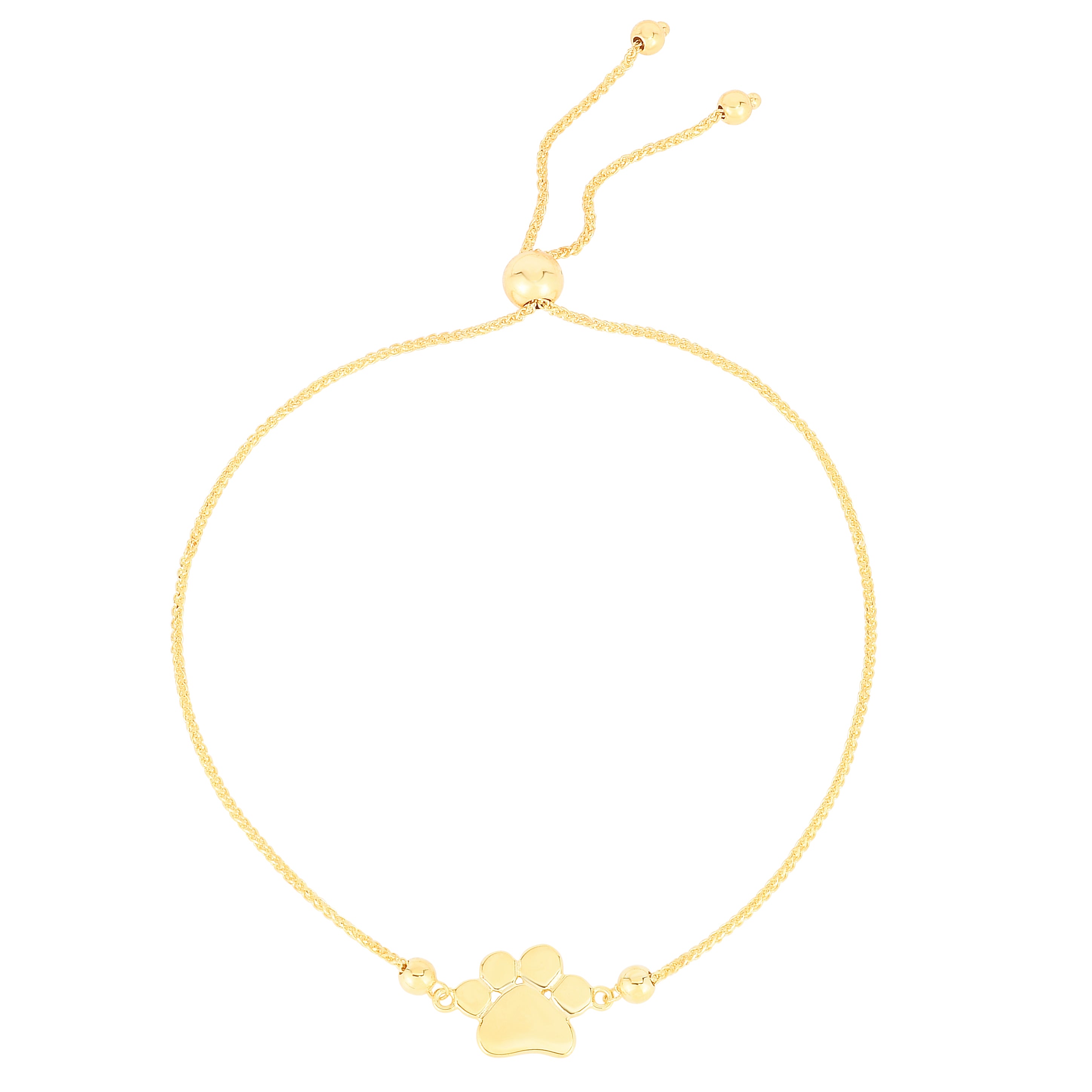 14K Yellow Gold 9.25" Paw Print Friendship Bracelet  