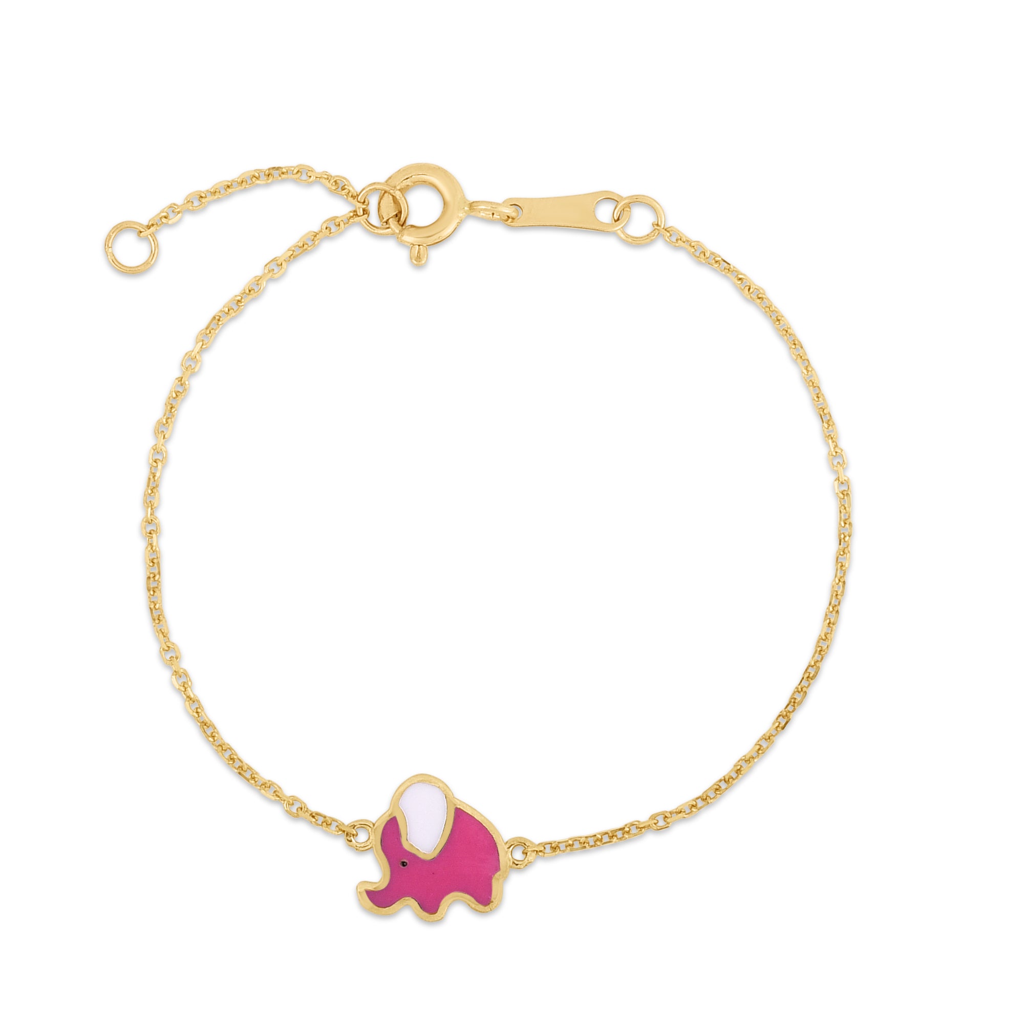 14K Yellow Gold 5.5"  Children's Enamel Elephant Bracelet