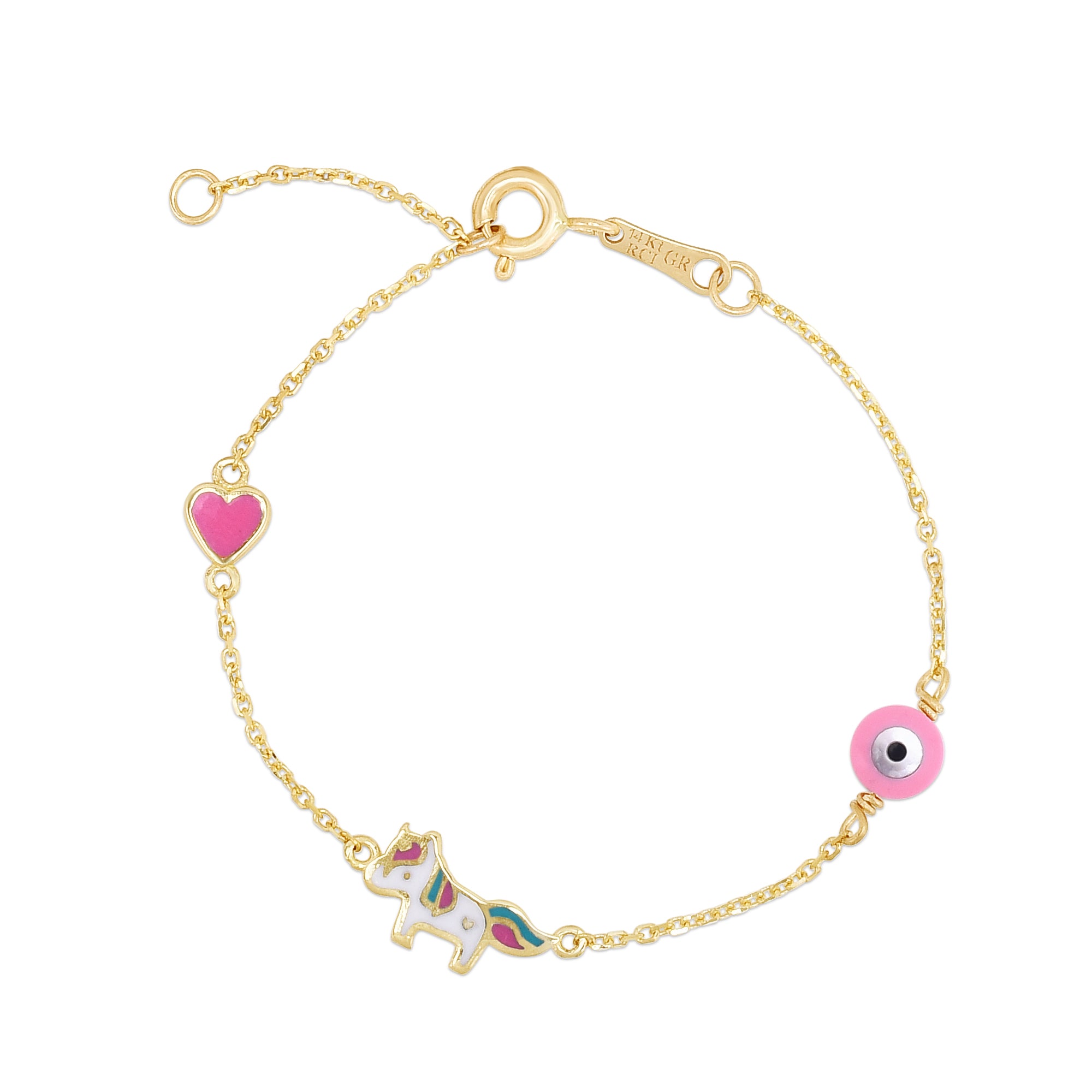 14K Yellow Gold 5.5" Children's Enamel Unicorn Bracelet