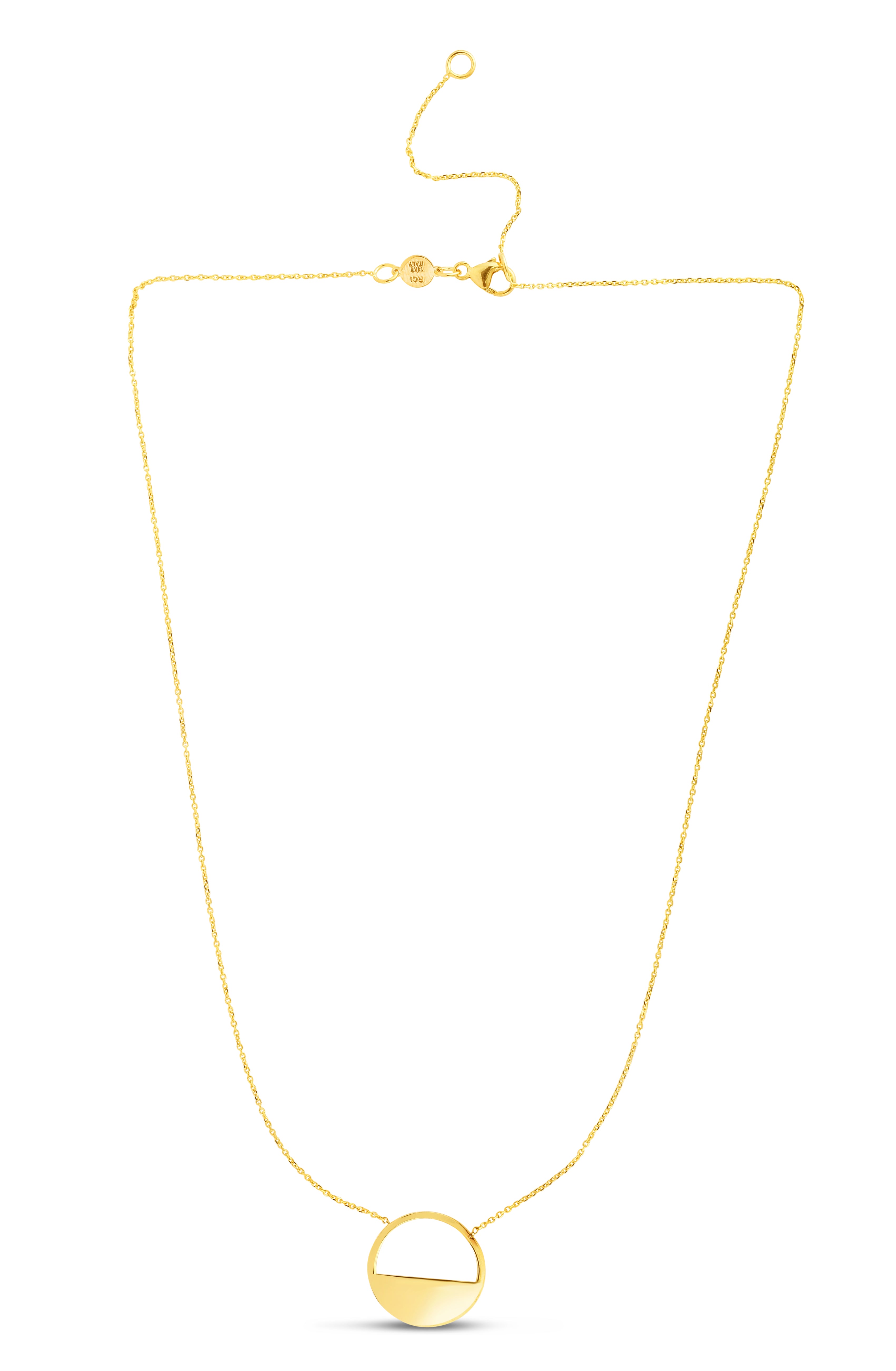 14K Yellow Gold 18" Polished SOHO Half Disc Necklace