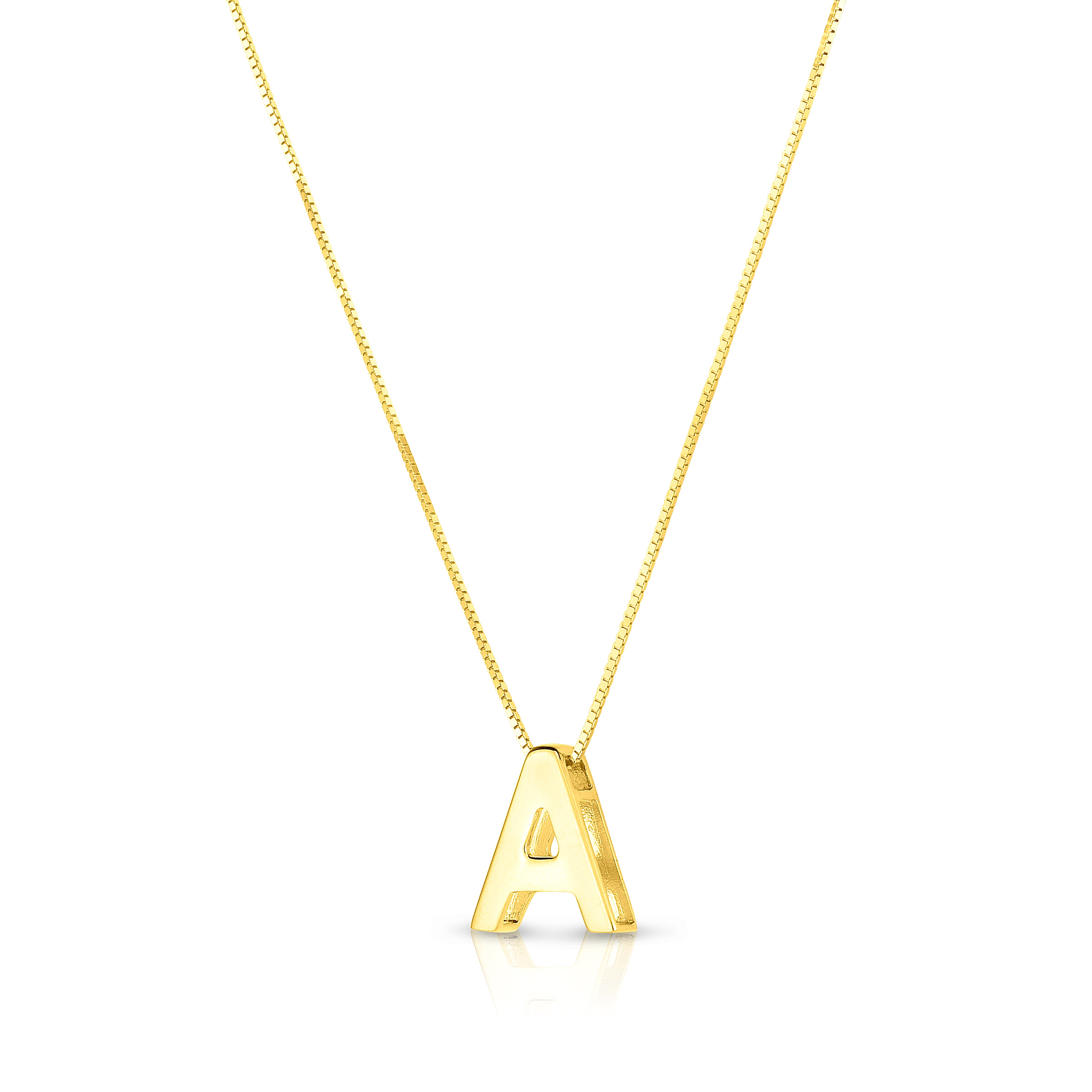 14K Yellow Gold Yours Truly Block Letter Initial A 18" Necklace