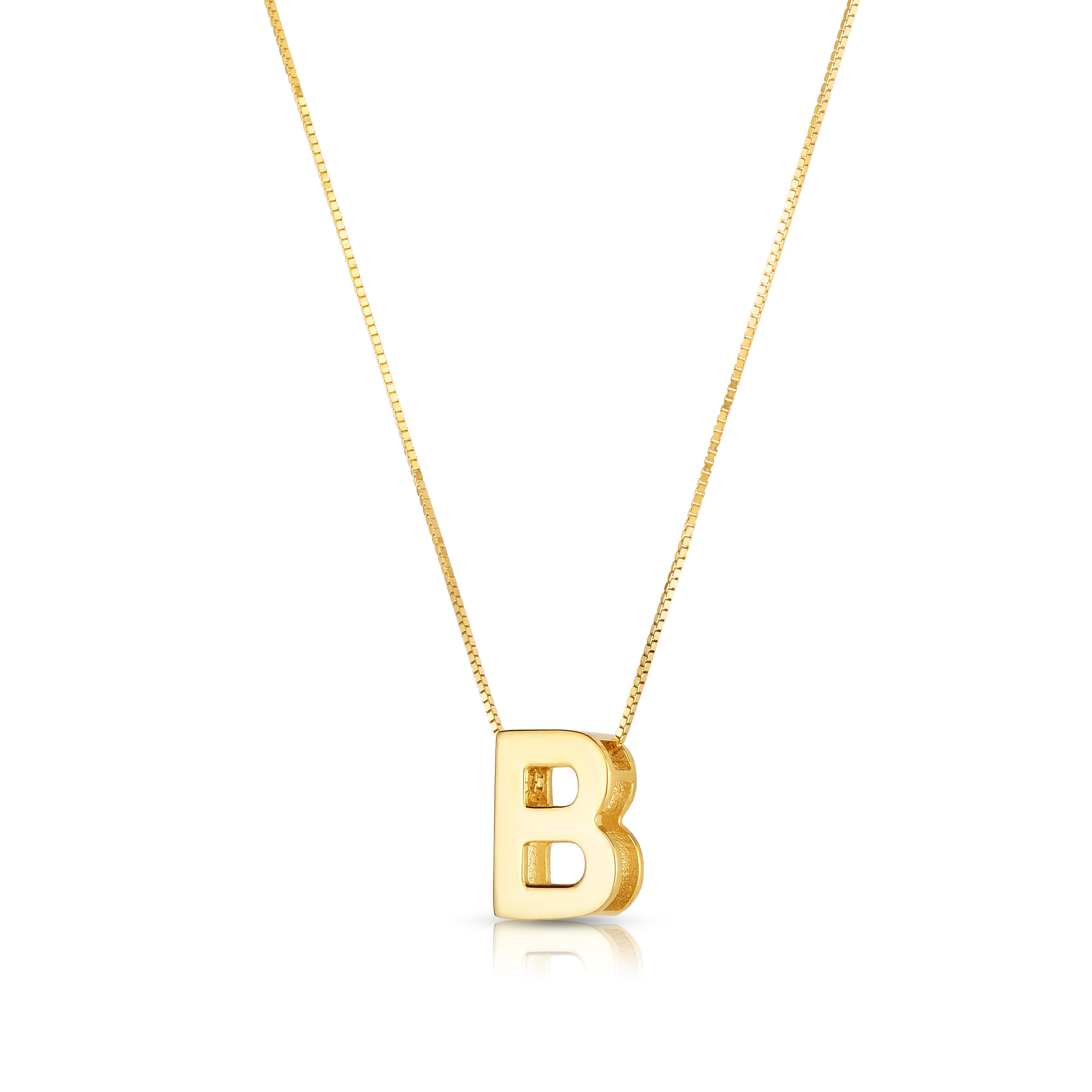 14K Yellow Gold Yours Truly Block Letter Initial B 18" Necklace