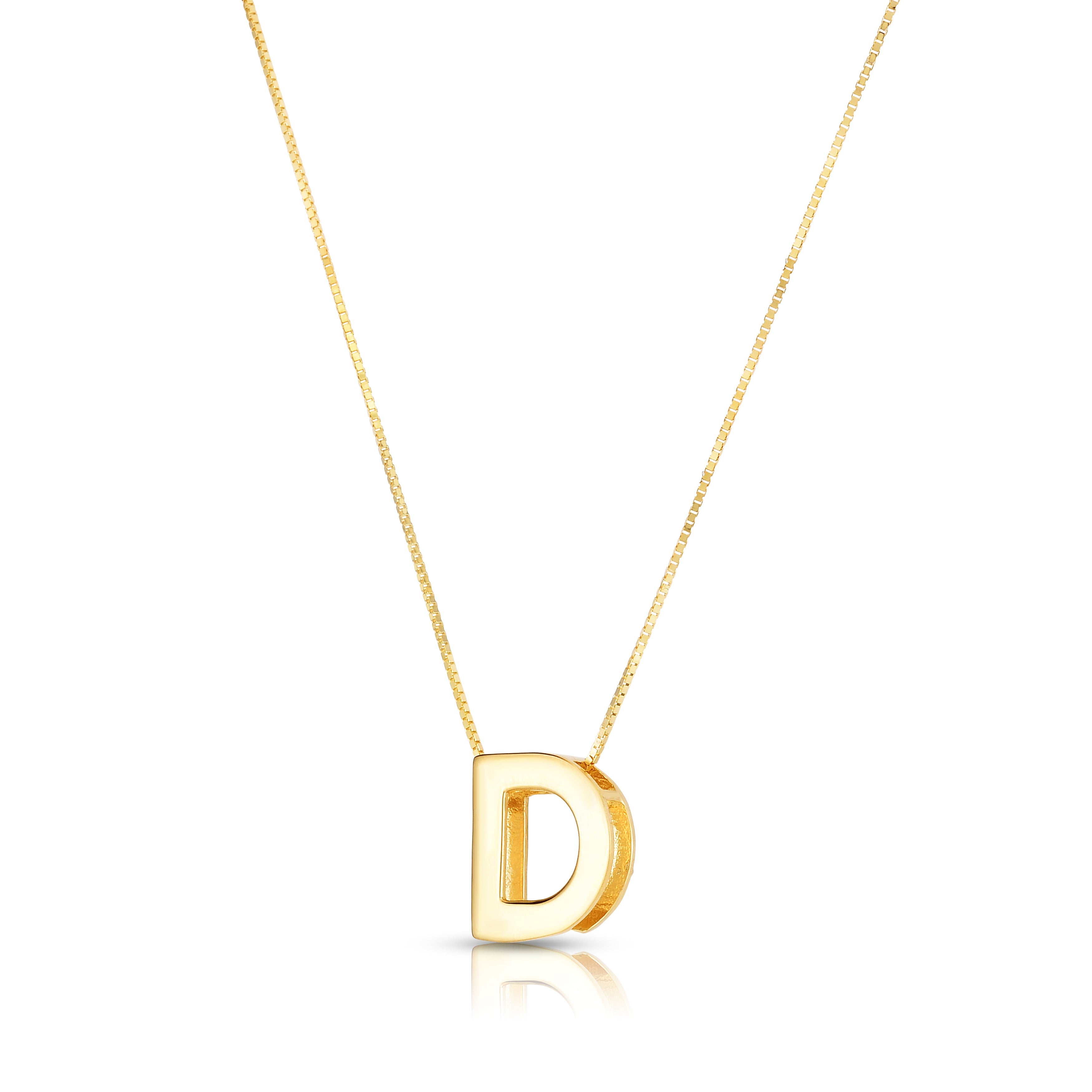 14K Yellow Gold Yours Truly Block Letter Initial D 18" Necklace