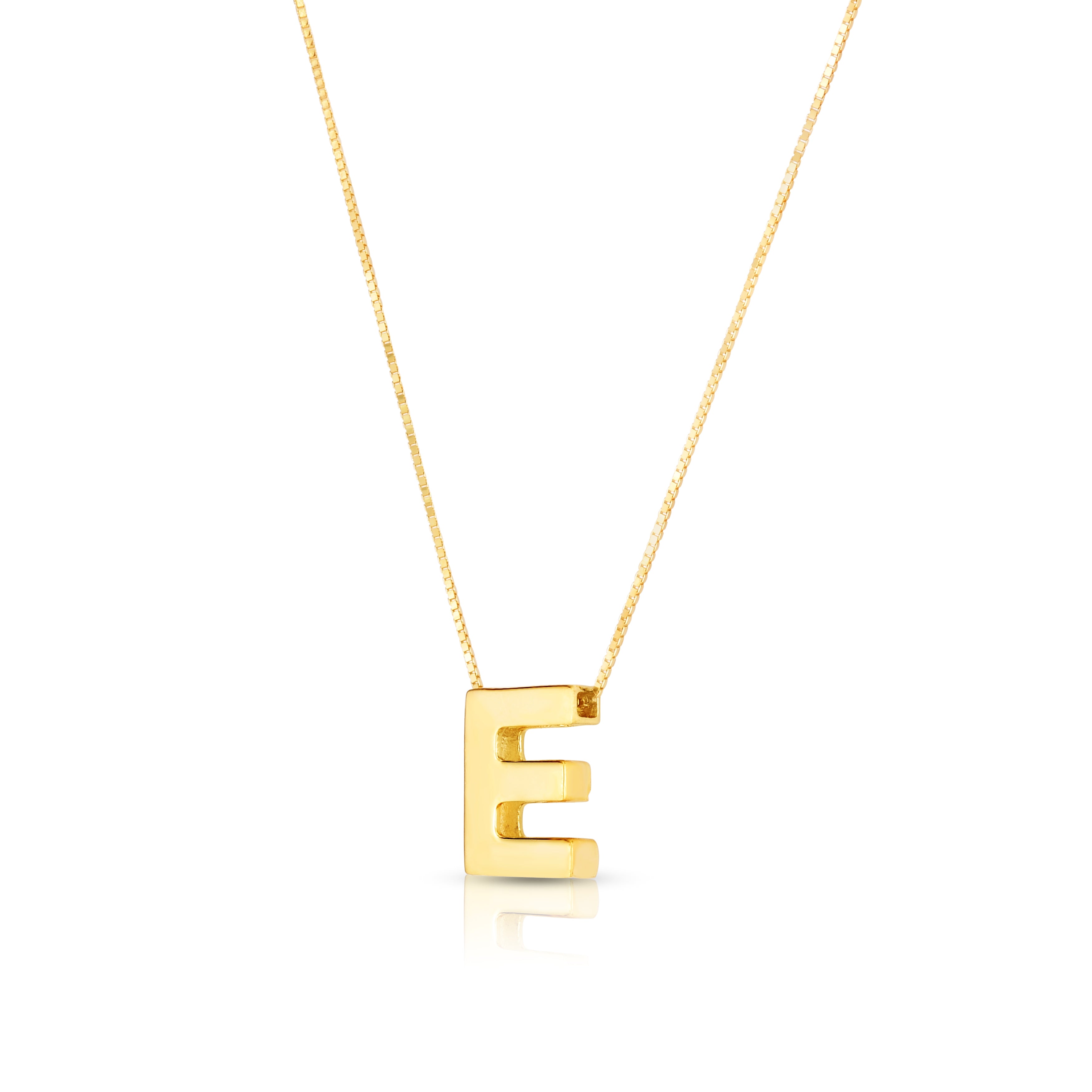 14K Yellow Gold Yours Truly Block Letter Initial E 18" Necklace