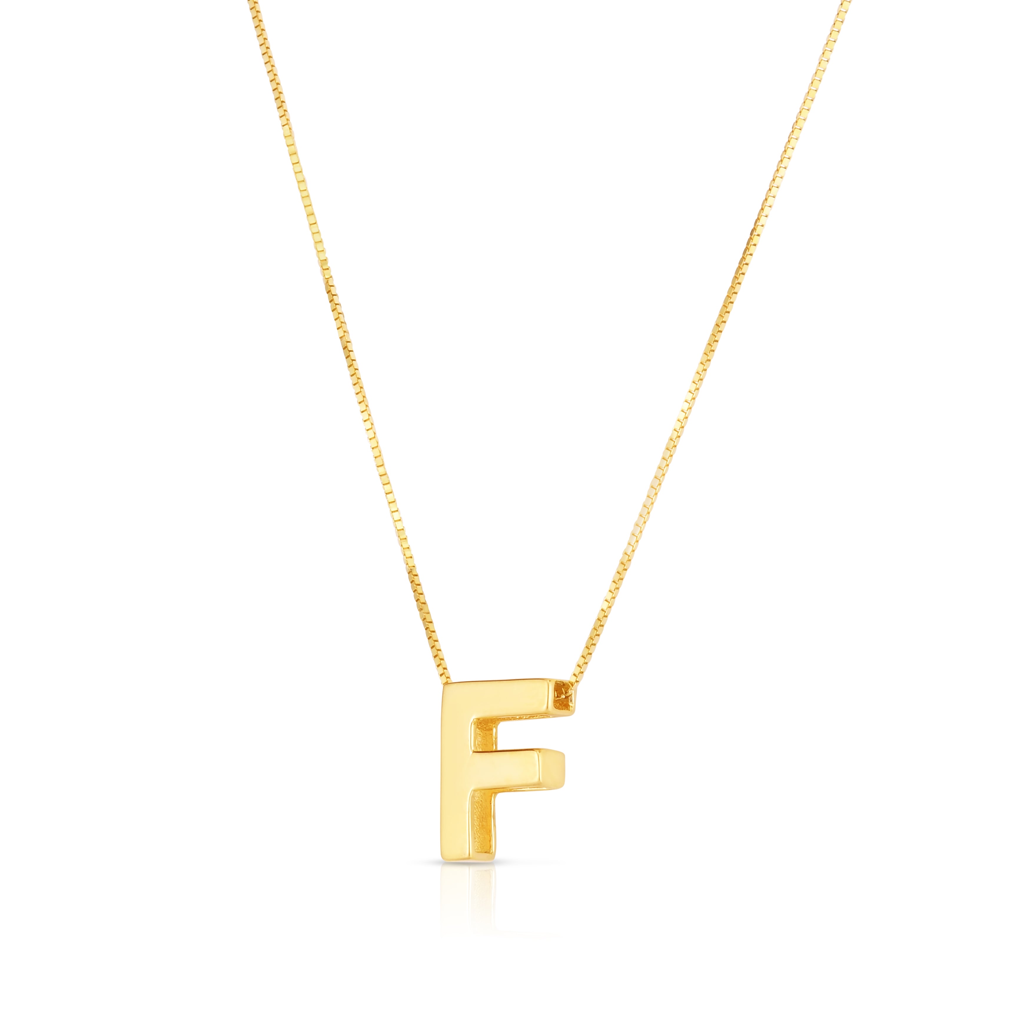 14K Yellow Gold Yours Truly Block Letter Initial F 18" Necklace