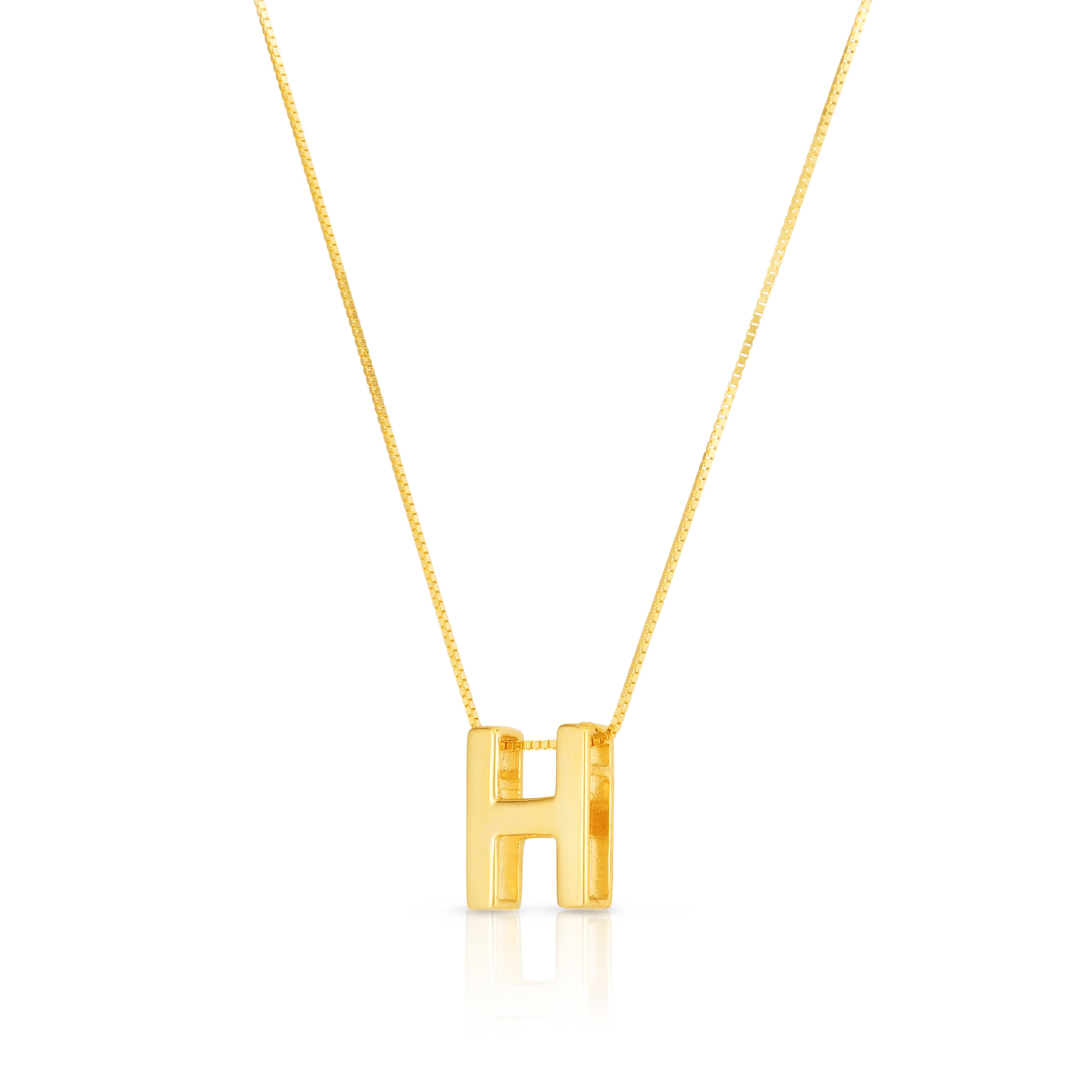 14K Yellow Gold Yours Truly Block Letter Initial H 18" Necklace