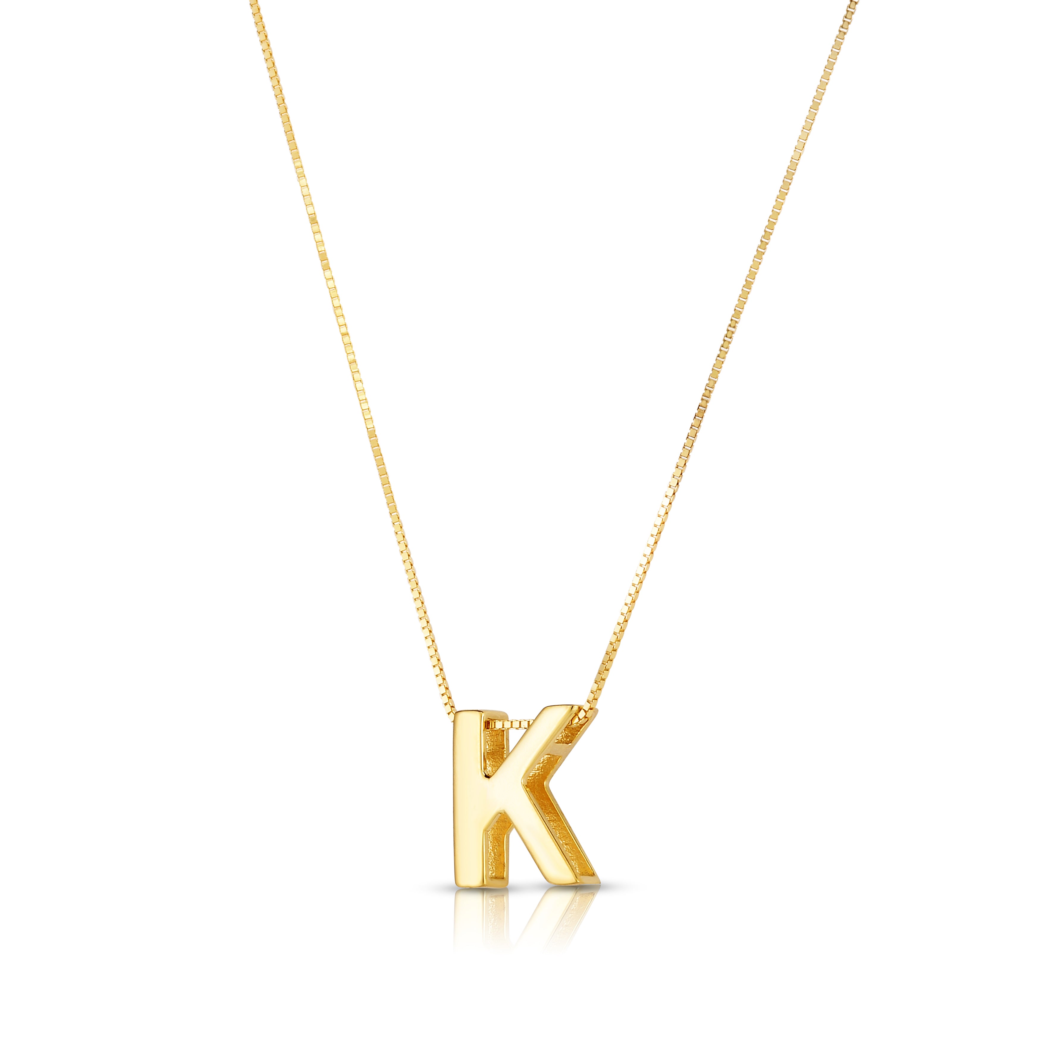 14K Yellow Gold Yours Truly Block Letter Initial K 18" Necklace