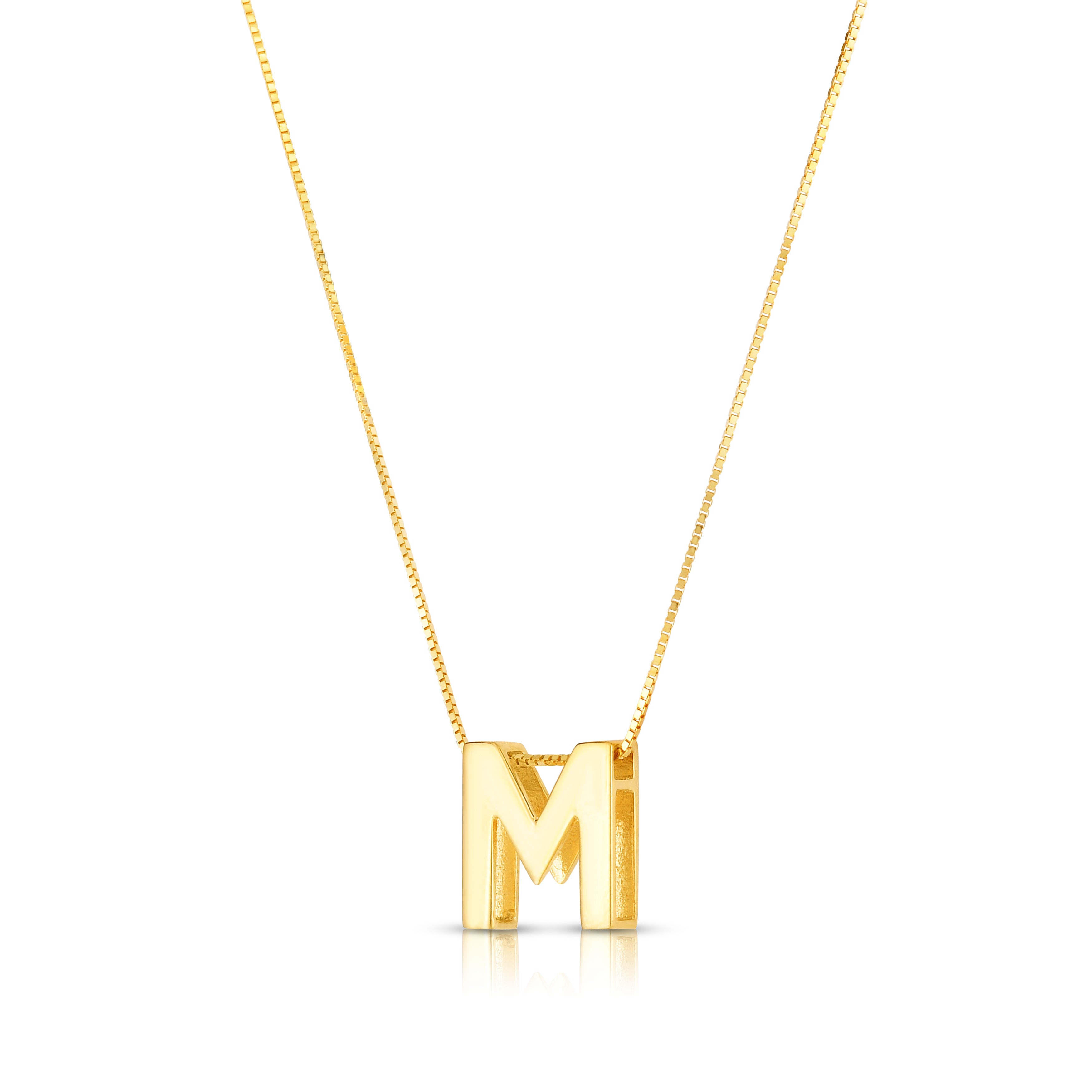 14K Yellow Gold Yours Truly Block Letter Initial M 18" Necklace