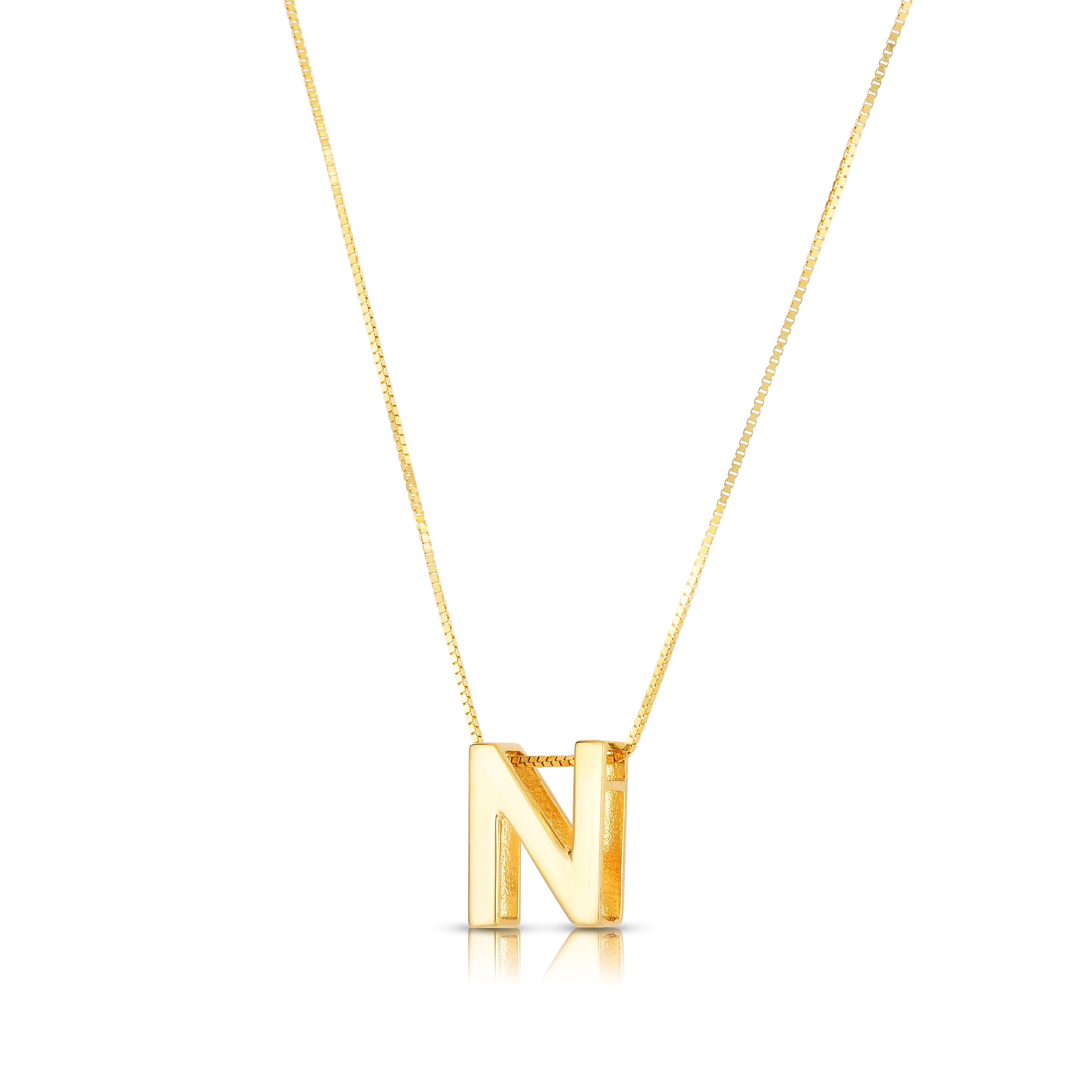 14K Yellow Gold Yours Truly Block Letter Initial N 18" Necklace