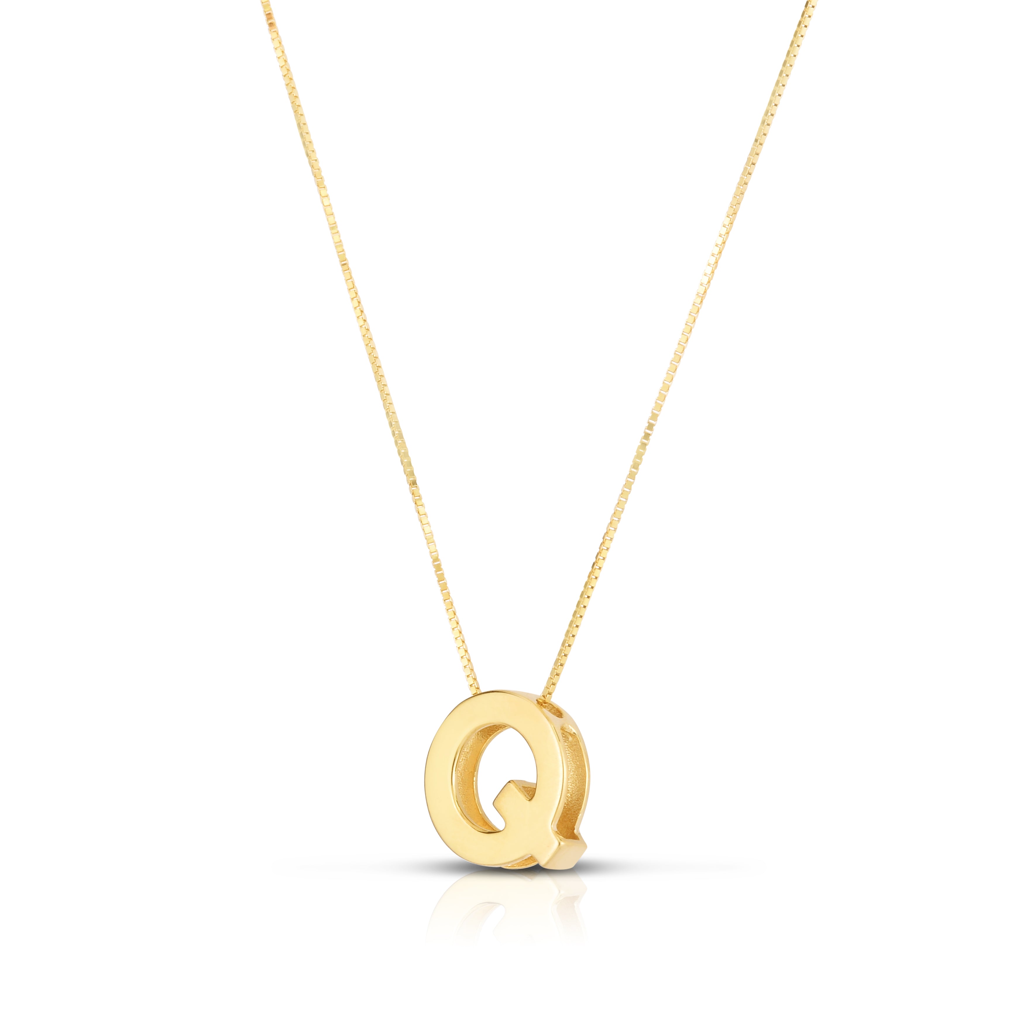 14K Yellow Gold Yours Truly Block Letter Initial Q 18" Necklace