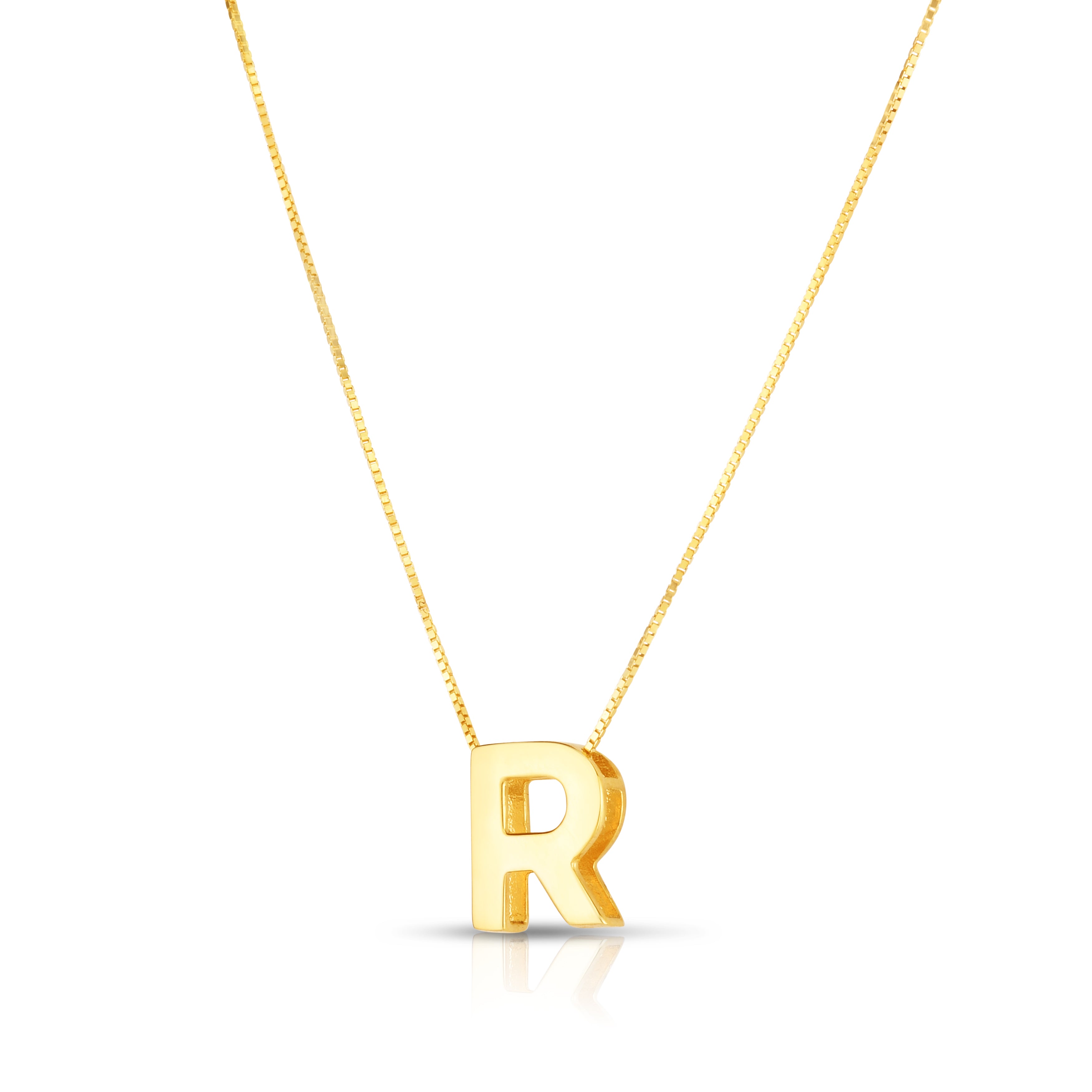 14K Yellow Gold Yours Truly Block Letter Initial R 18" Necklace