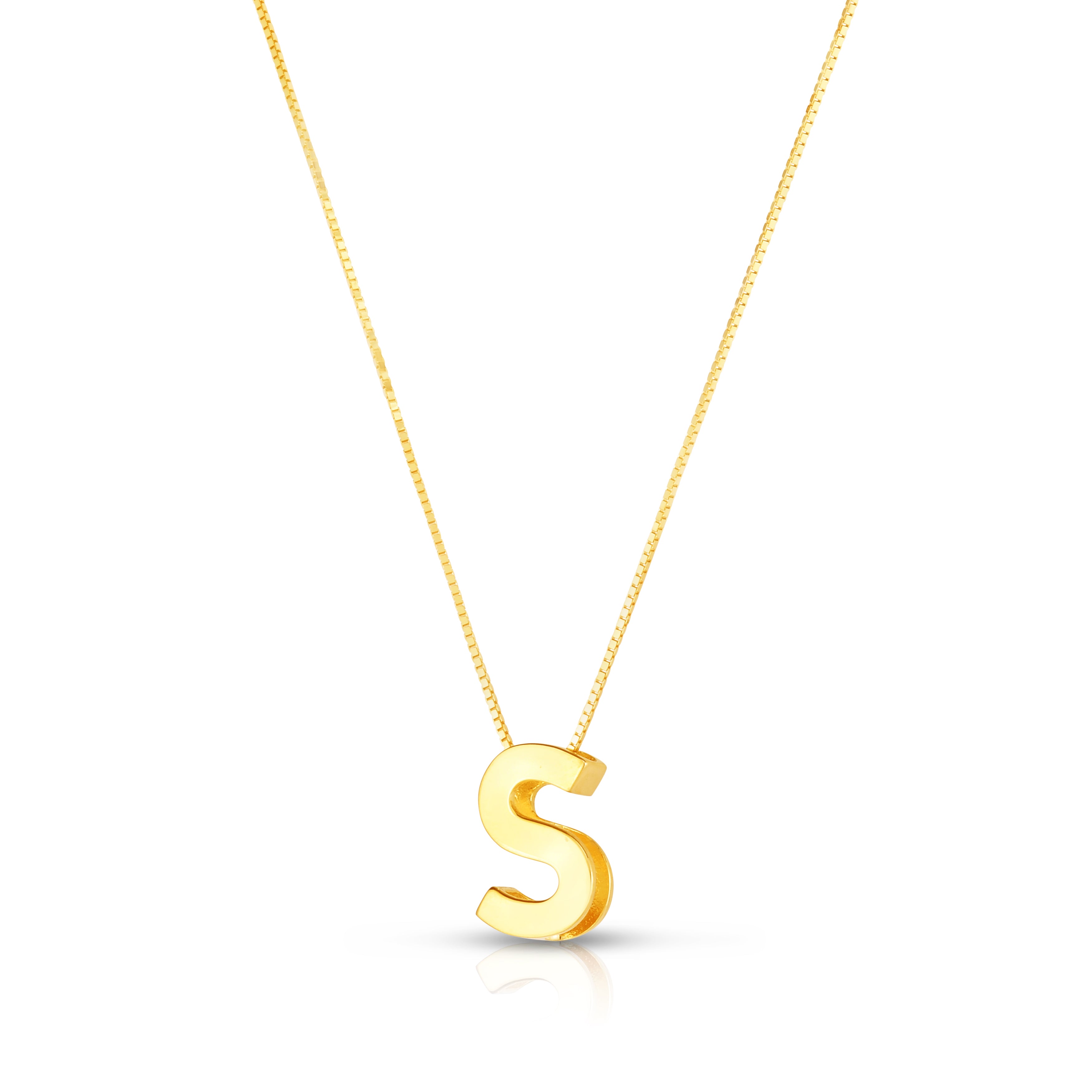 14K Yellow Gold Yours Truly Block Letter Initial S 18" Necklace