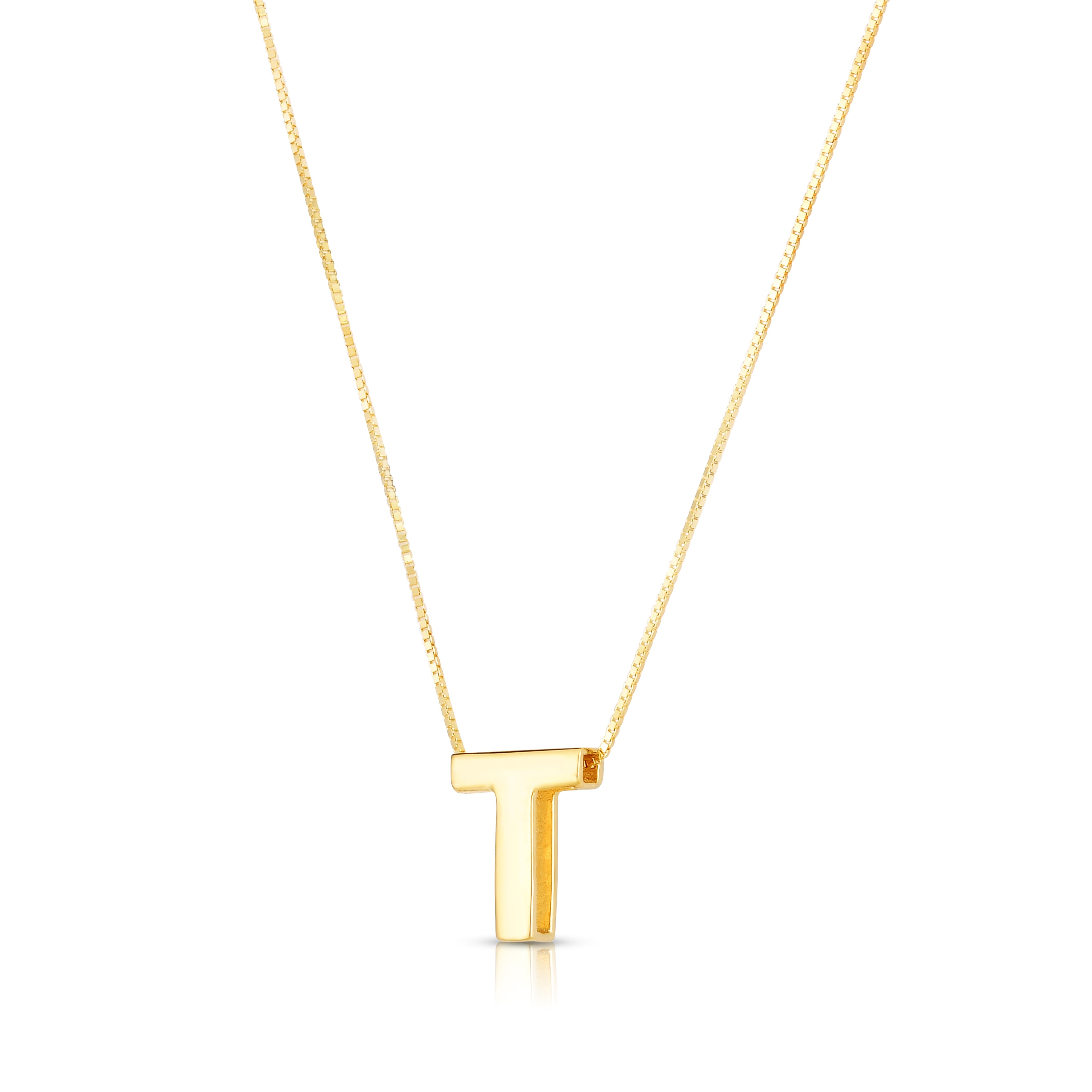 14K Yellow Gold Yours Truly Block Letter Initial T 18" Necklace