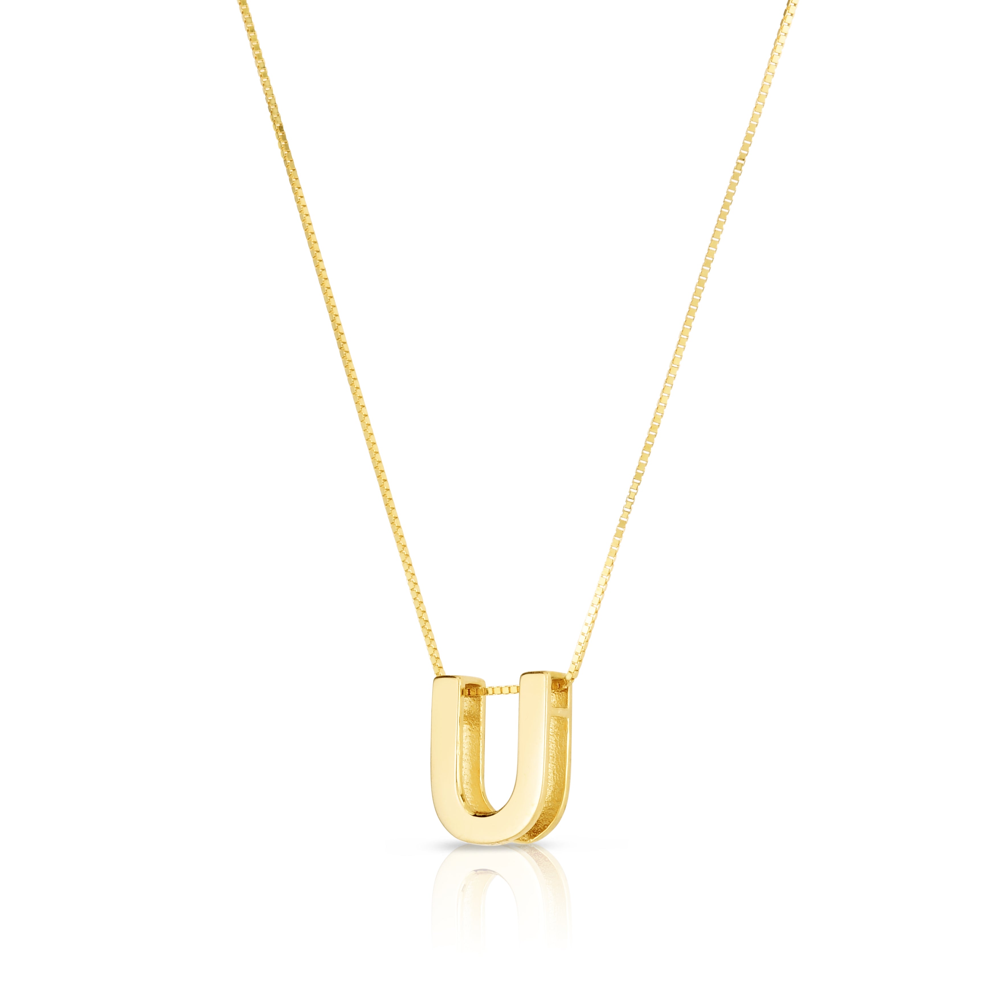 14K Yellow Gold Yours Truly Block Letter Initial U 18" Necklace