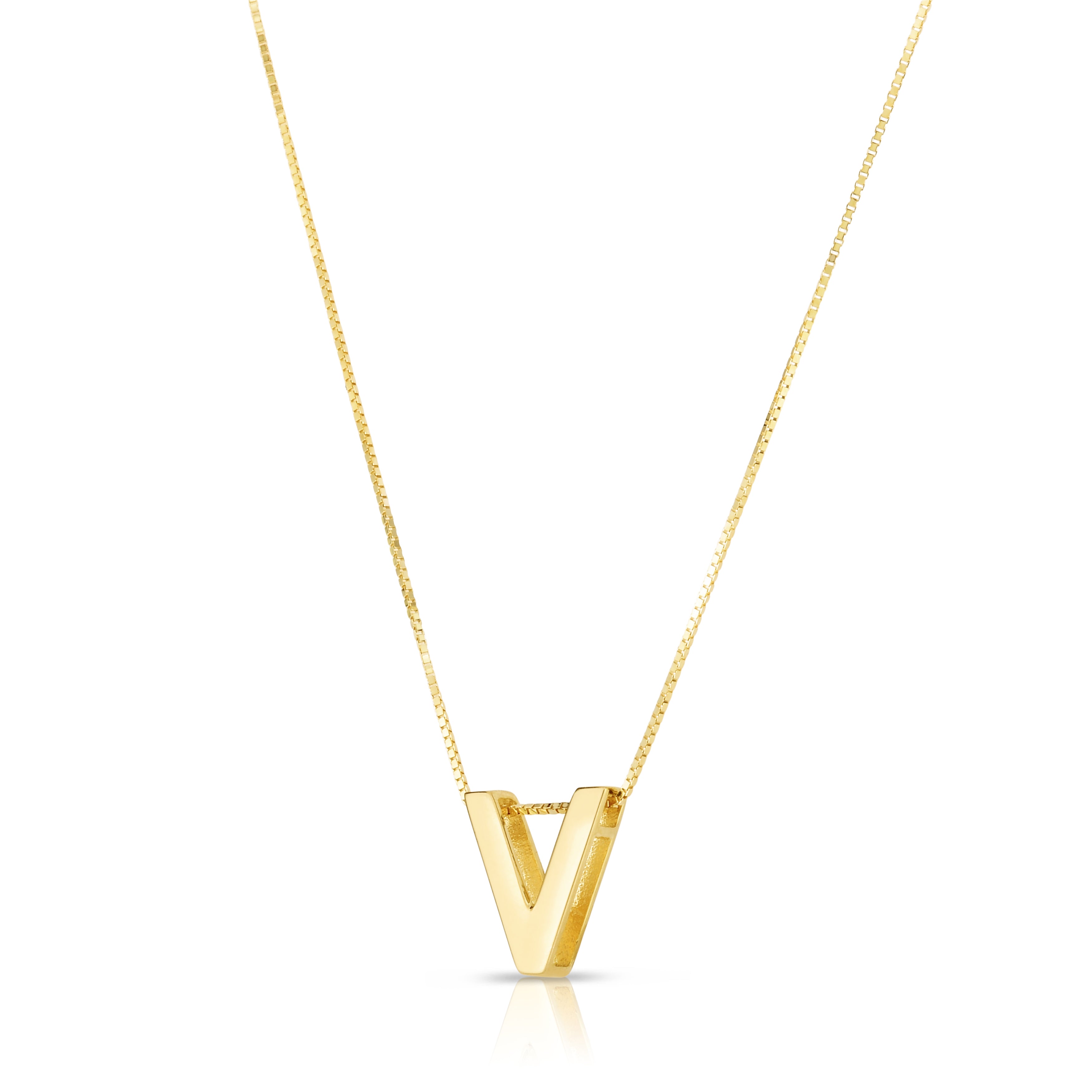 14K Yellow Gold Yours Truly Block Letter Initial V 18" Necklace