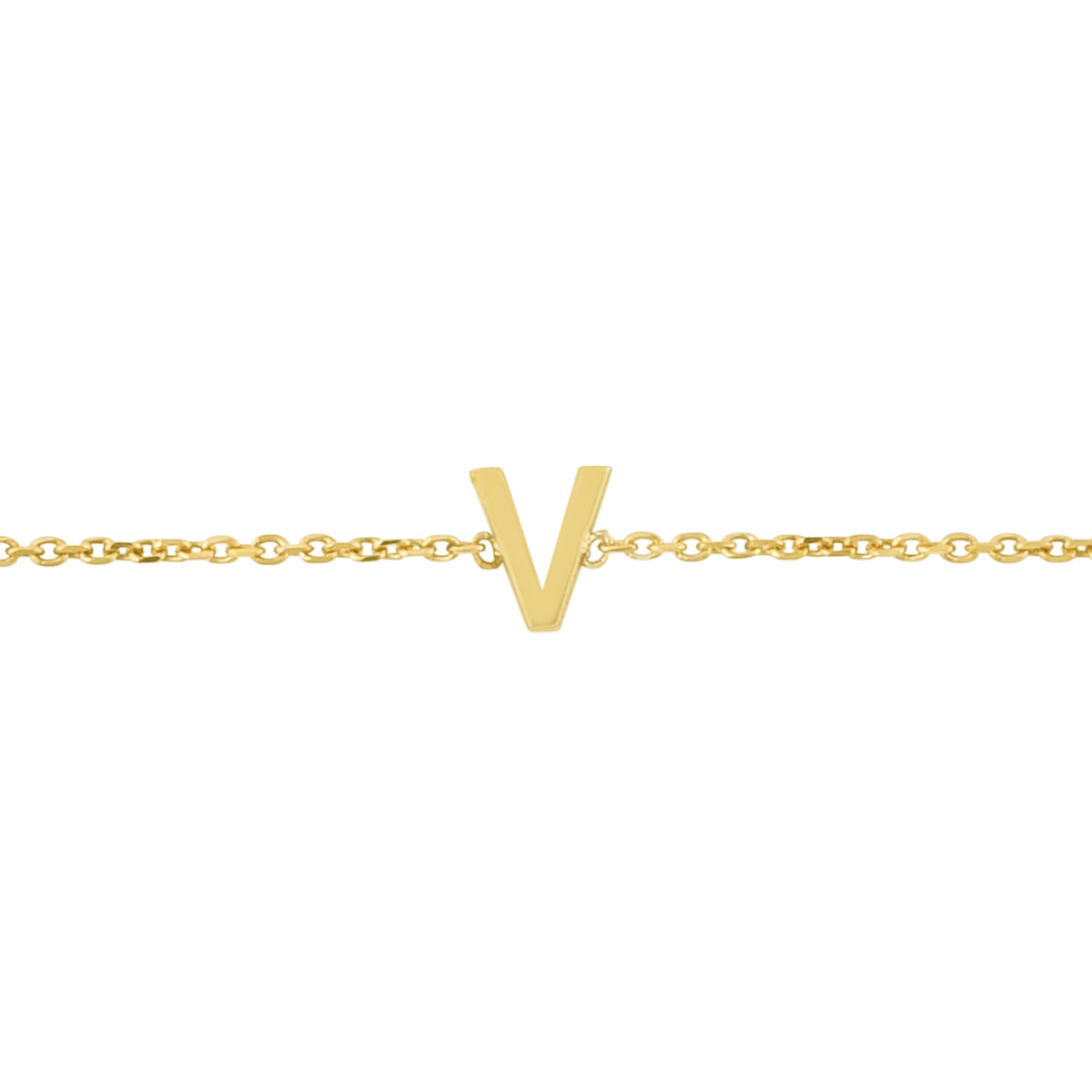 14K Yellow Gold 18" Mini Initial V Necklace