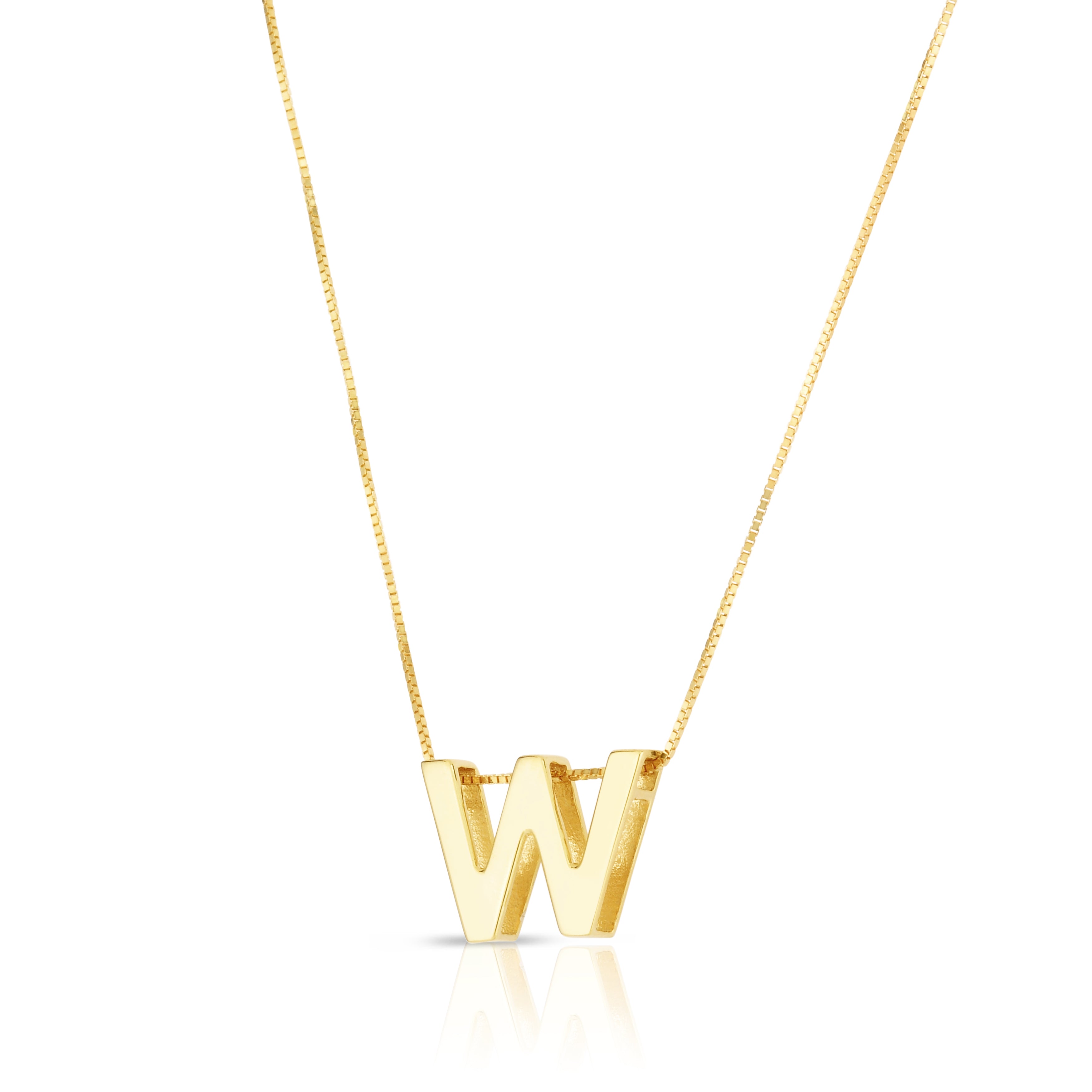 14K Yellow Gold Yours Truly Block Letter Initial W 18" Necklace