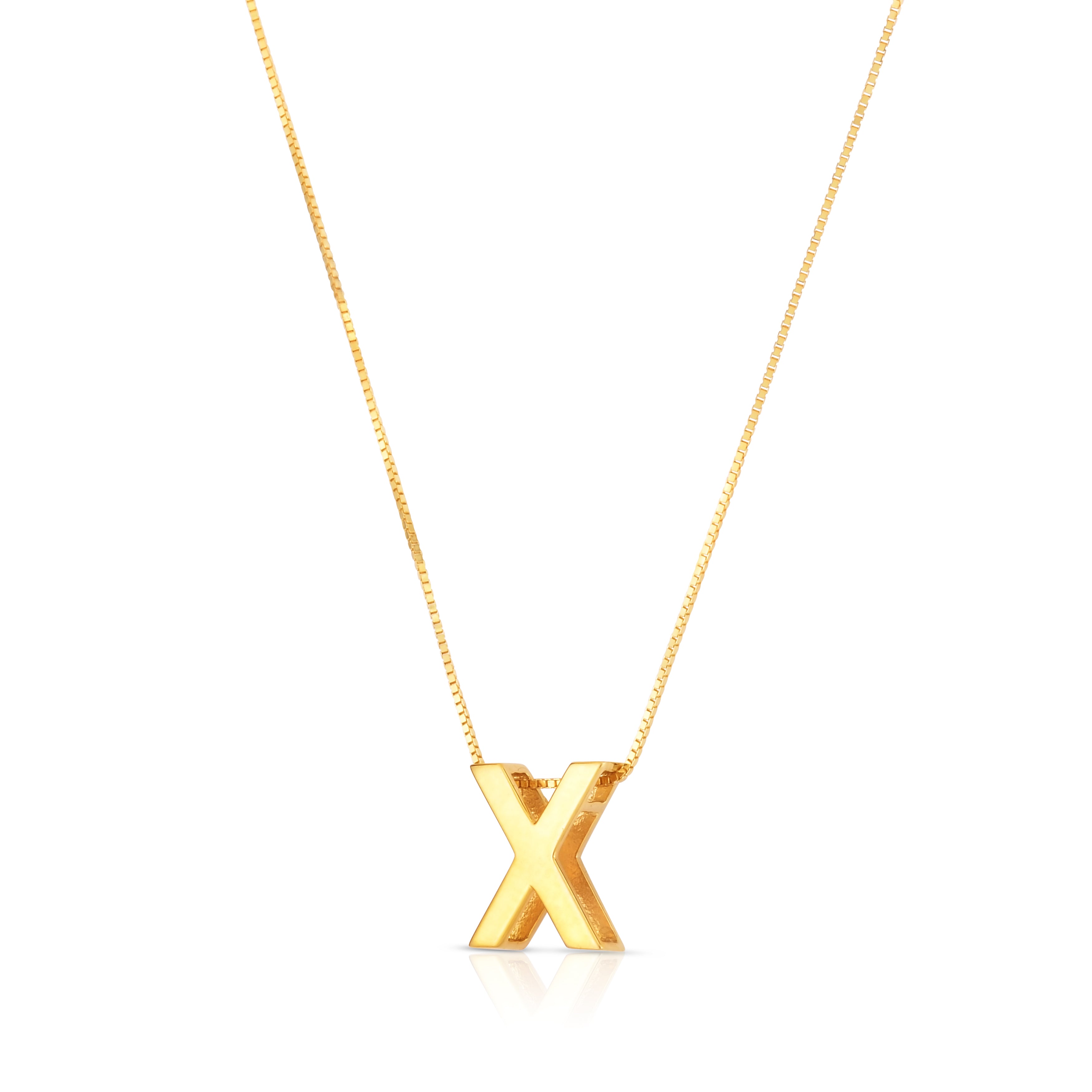 14K Yellow Gold Yours Truly Block Letter Initial X 18" Necklace