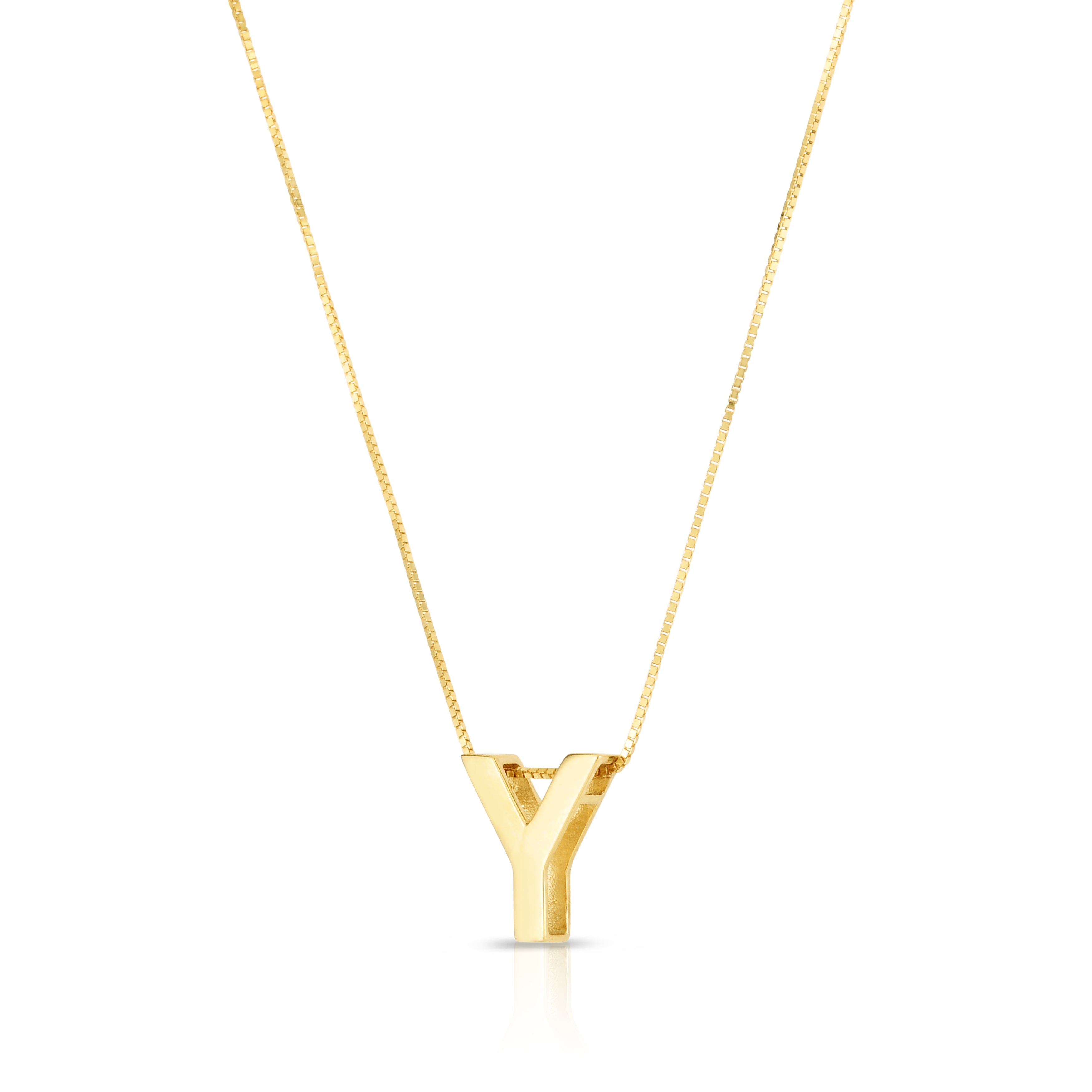 14K Yellow Gold Yours Truly Block Letter Initial Y 18" Necklace