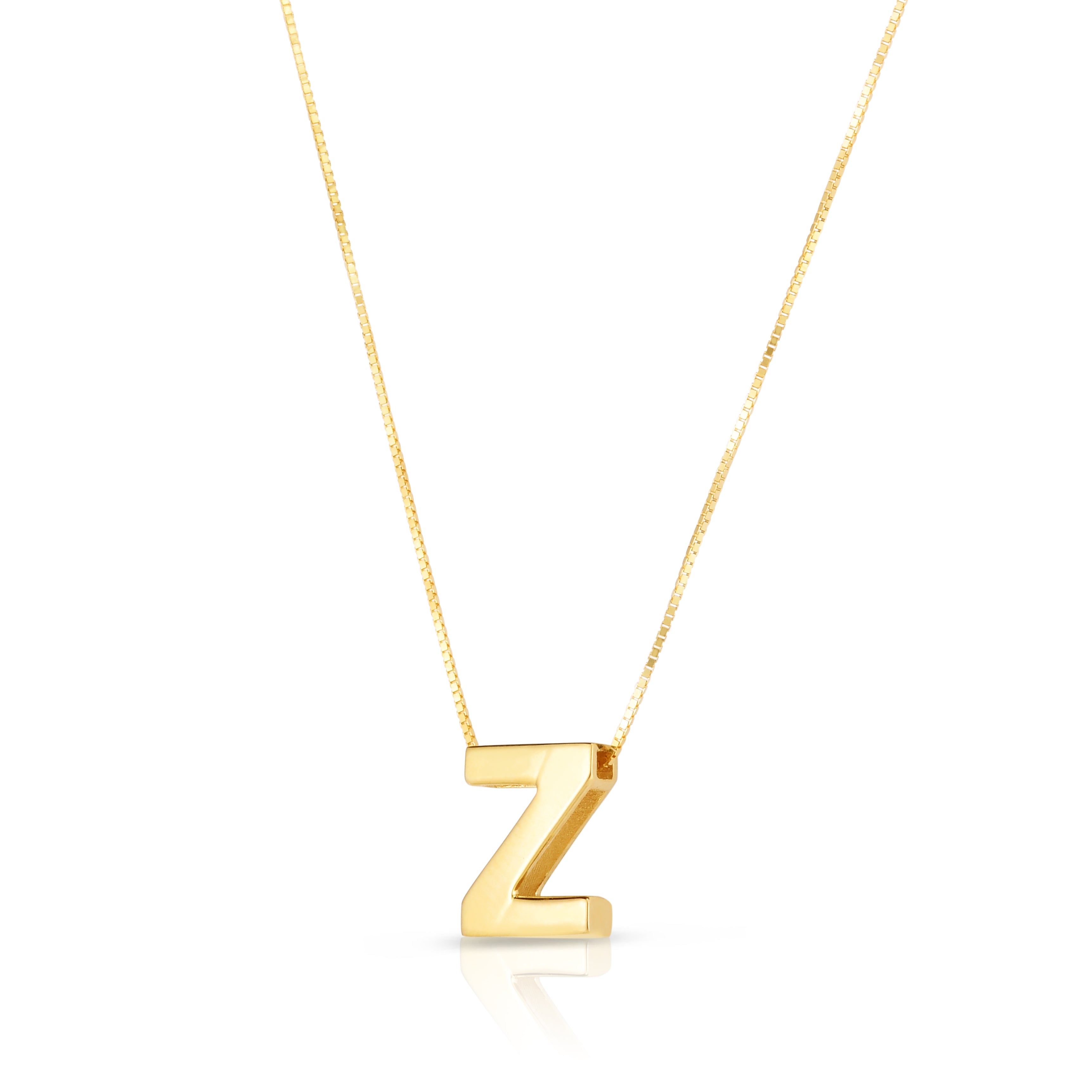 14K Yellow Gold Yours Truly Block Letter Initial Z 18" Necklace