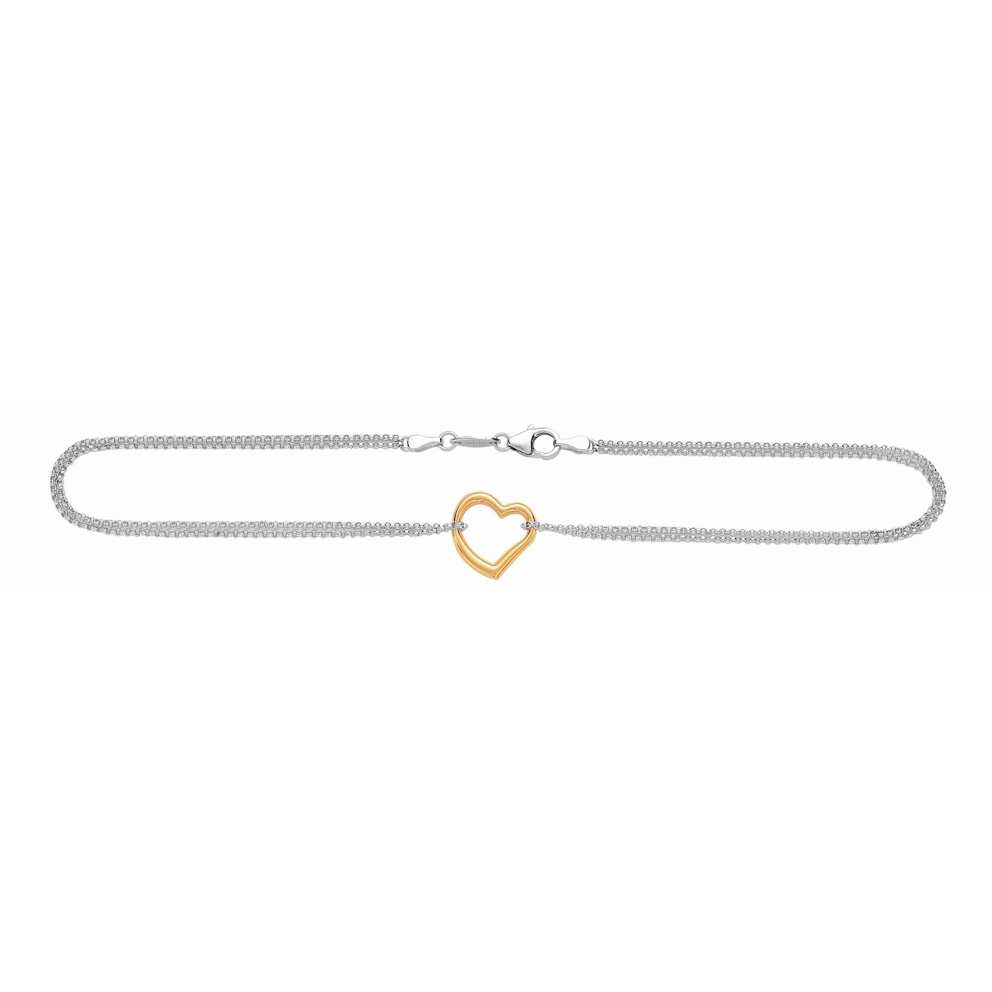 14K & Sterling Silver 10" Heart Anklet