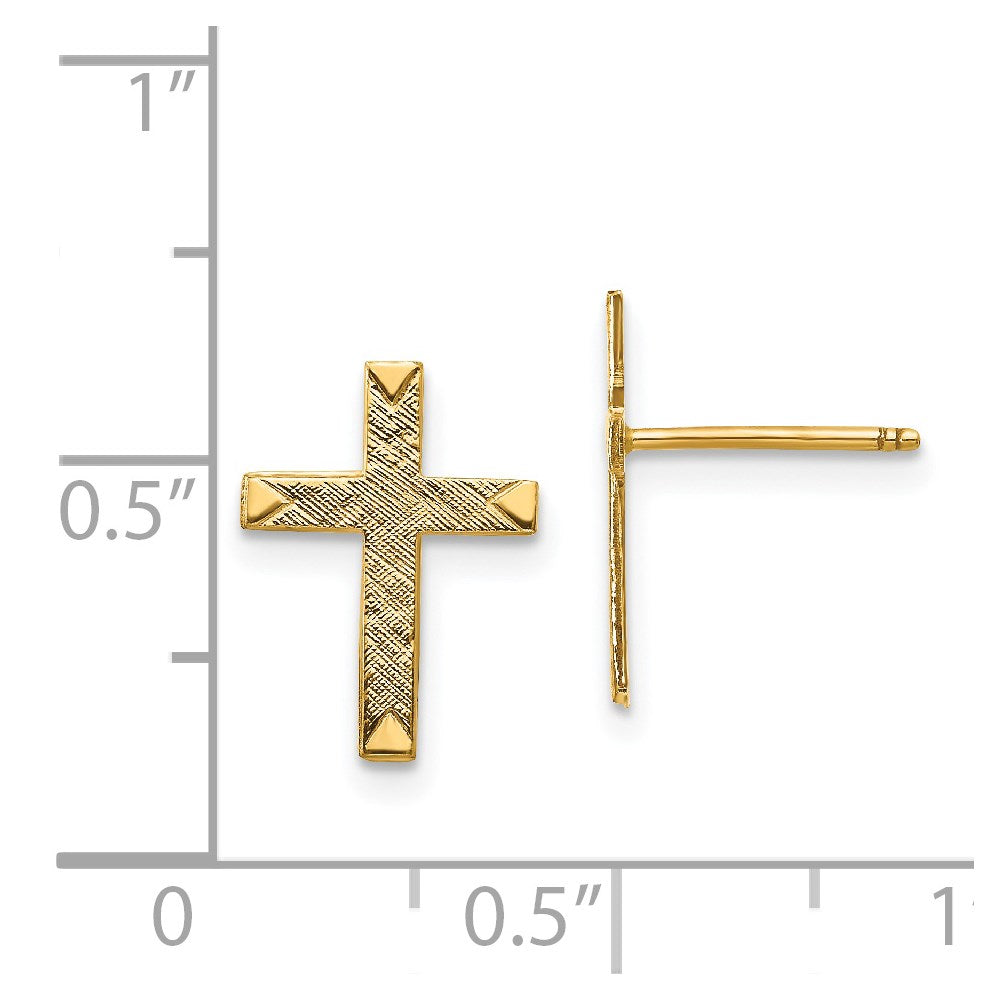 14k Brushed Finish Cross Earrings