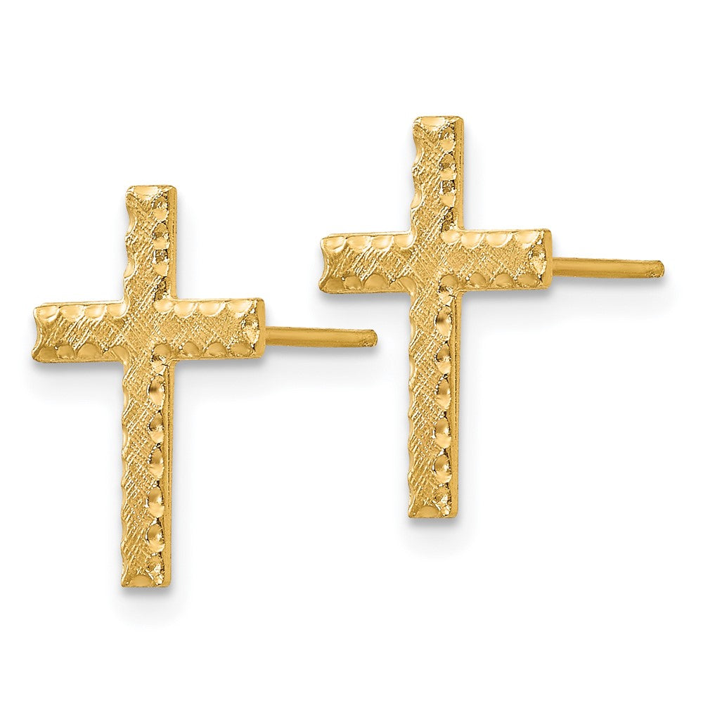 14k Brushed Finish Cross Earrings