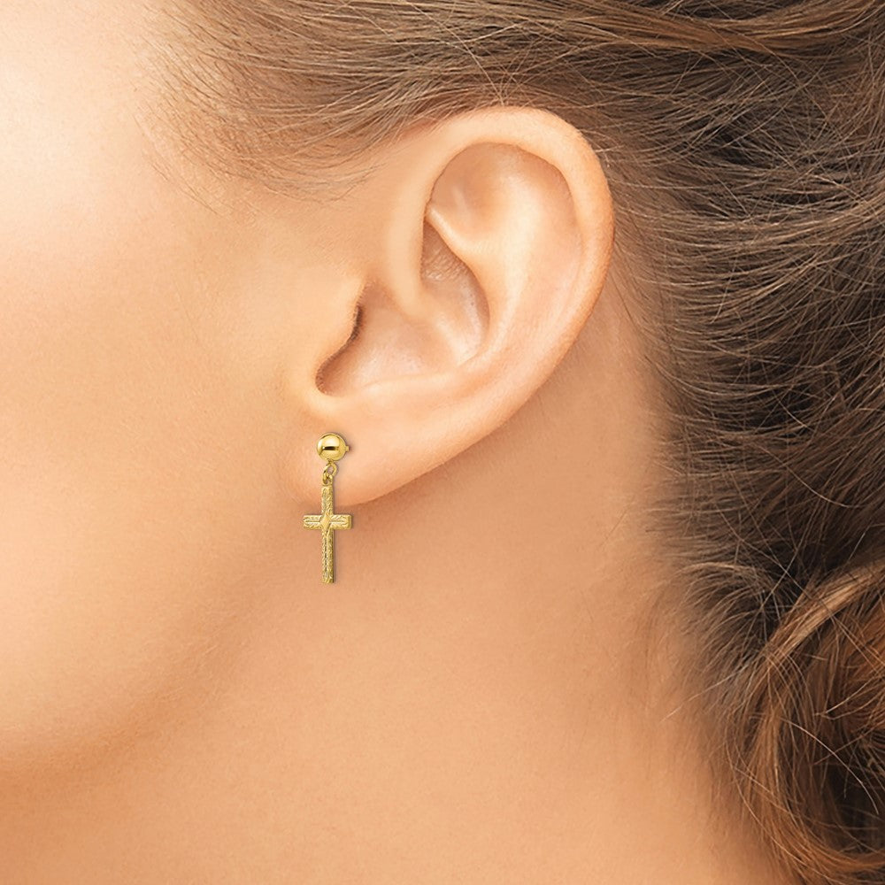 14k Polished & Textured Cross Earrings