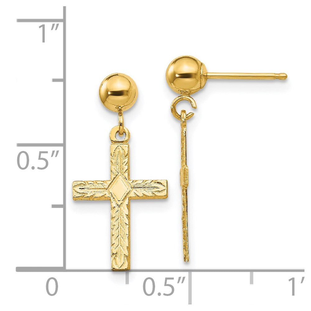 14k Polished & Textured Cross Earrings