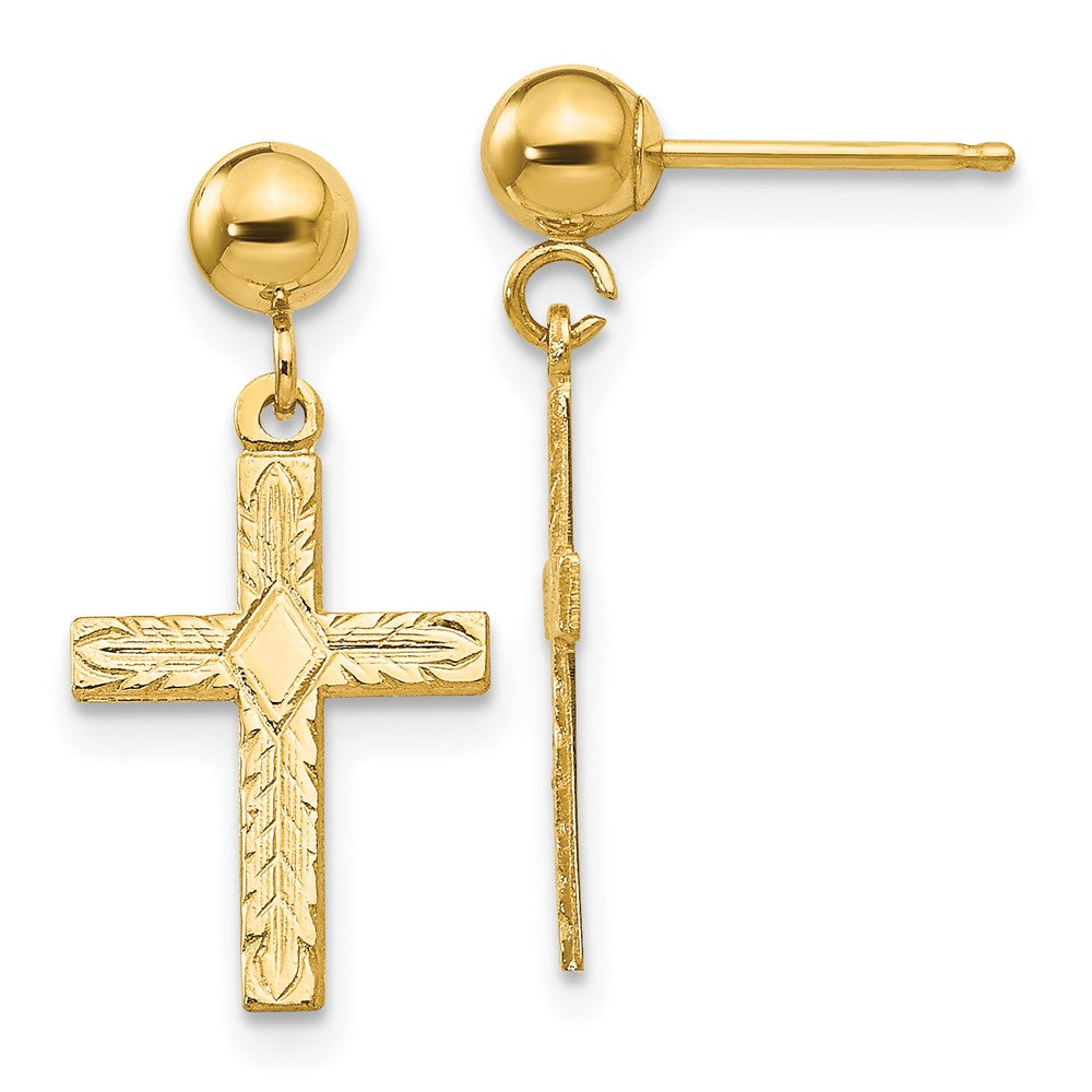 14k Polished & Textured Cross Earrings