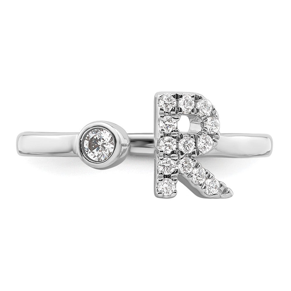 14K White Gold Lab Grown Diamond VS/SI FGH Initial R Adjustable Rin