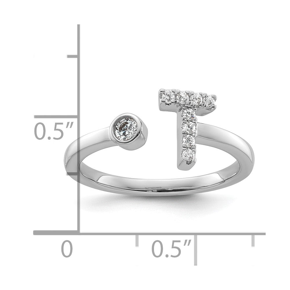 14K White Gold Lab Grown Diamond VS/SI FGH Initial T Adjustable Rin