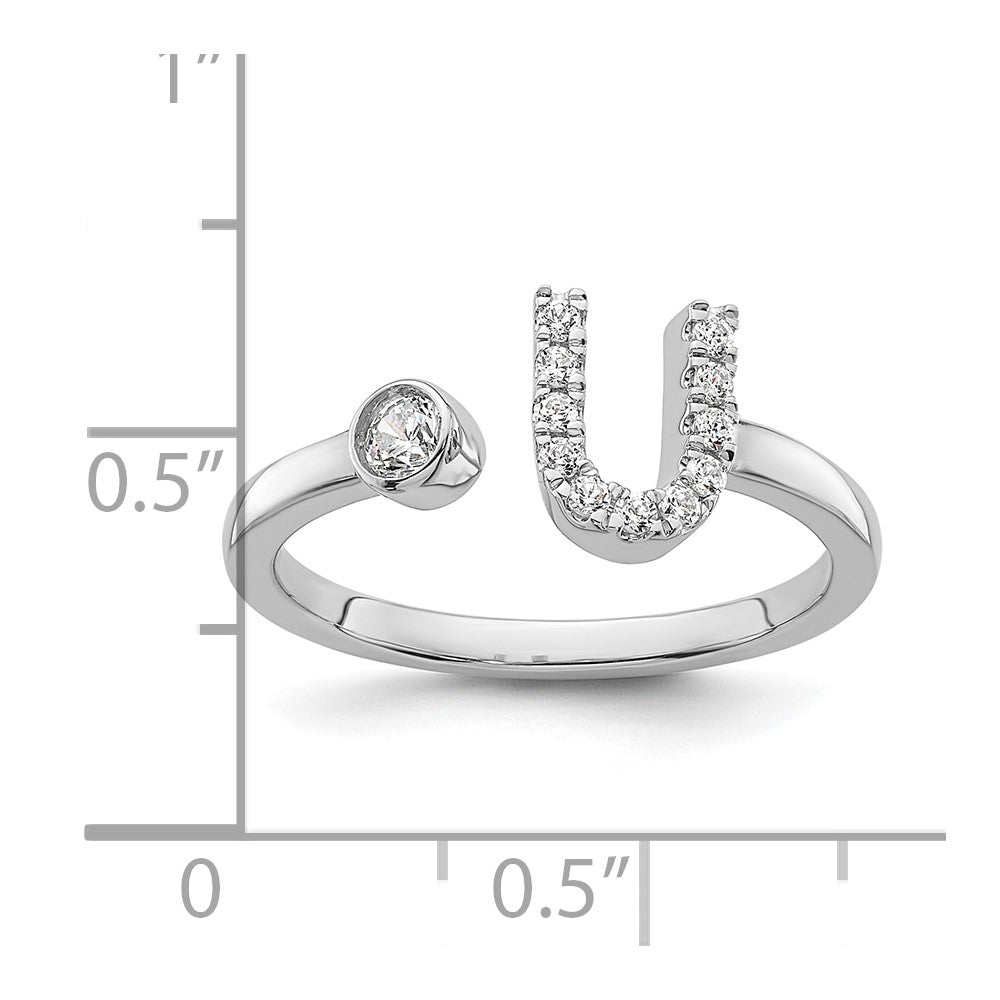 14K White Gold Lab Grown Diamond VS/SI FGH Initial U Adjustable Rin