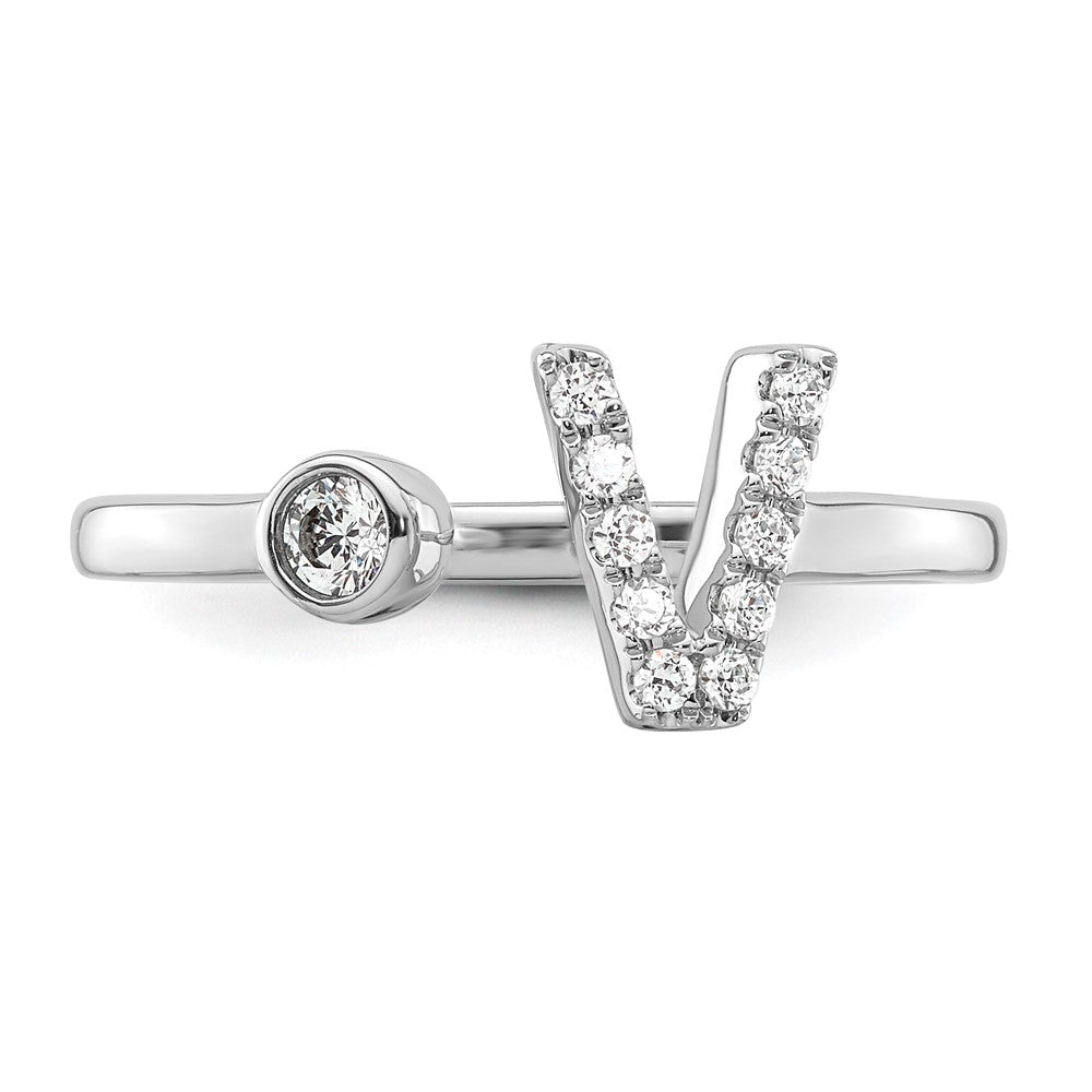 14K White Gold Lab Grown Diamond VS/SI FGH Initial V Adjustable Rin