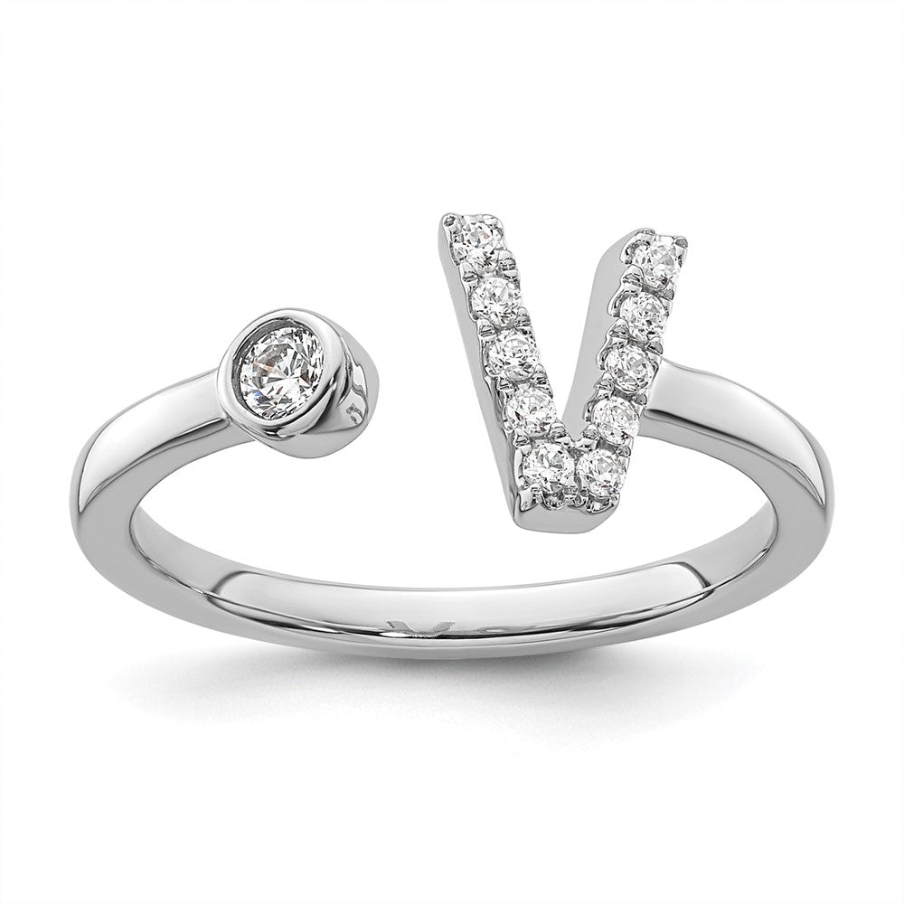 14K White Gold Lab Grown Diamond VS/SI FGH Initial V Adjustable Rin