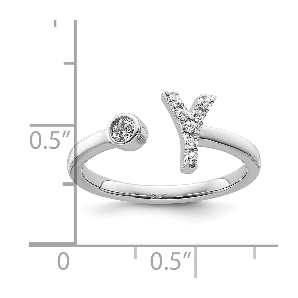 14K White Gold Lab Grown Diamond VS/SI FGH Initial Y Adjustable Rin