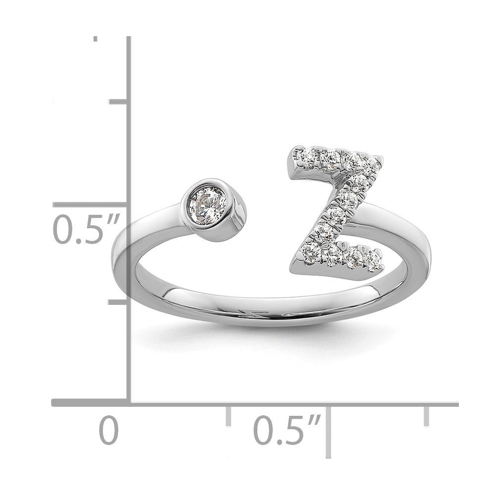 14K White Gold Lab Grown Diamond VS/SI FGH Initial Z Adjustable Rin