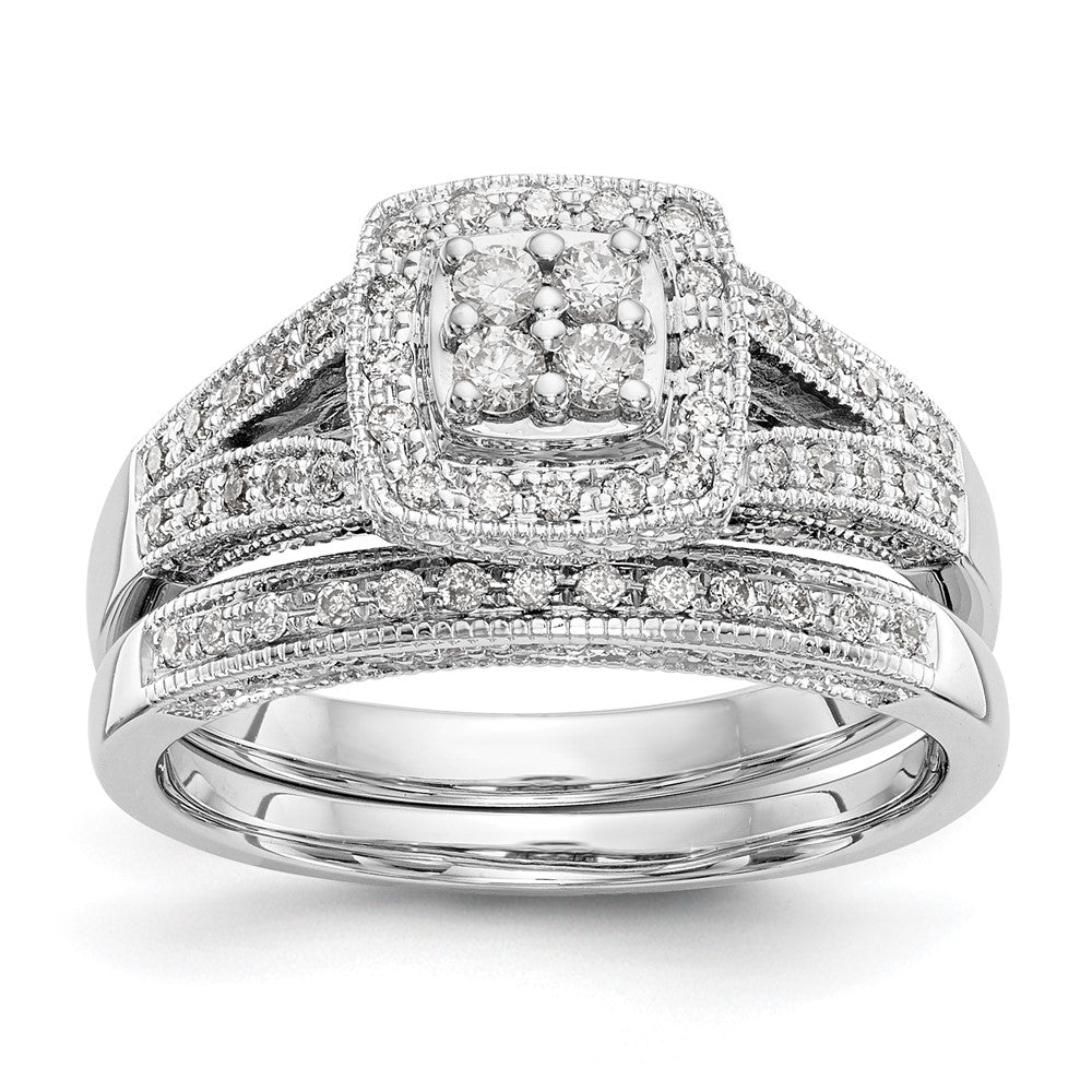 14K White Gold Lab Grown VS/SI FGH Dia Complete Cluster Engagement Ring