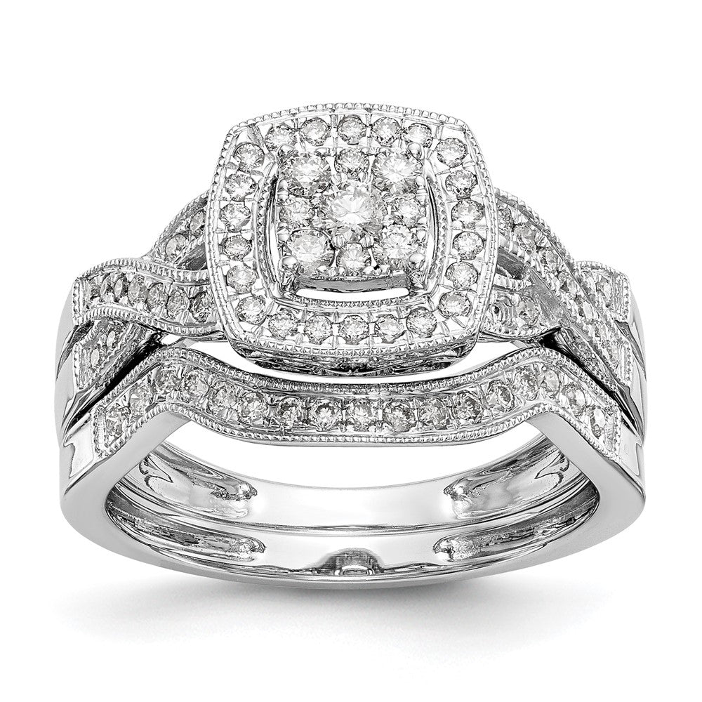 14K White Gold Lab Grown VS/SI FGH Dia Complete Cluster Engagement Ring