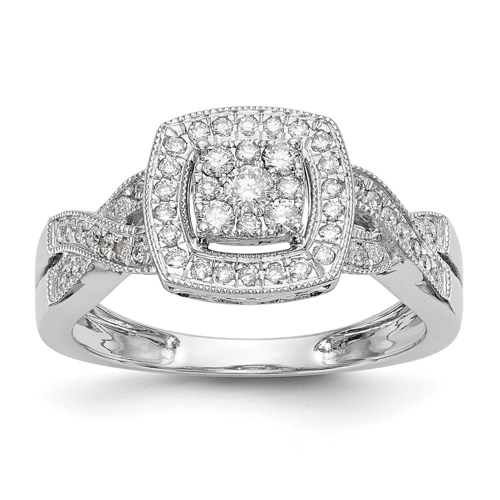 14K White Gold Lab Grown VS/SI FGH Dia Complete Cluster Engagement Ring