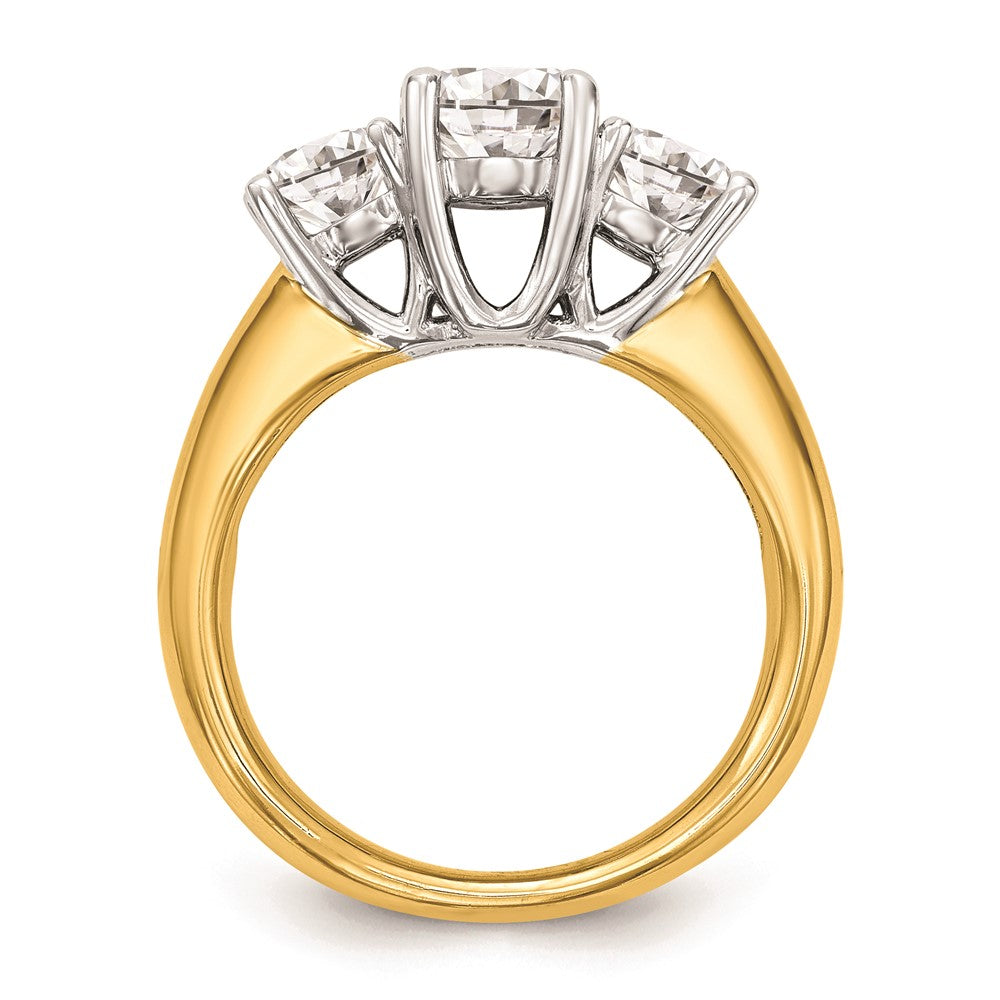 14K Two-tone 3-Stone (Holds 3/4 carat (5.8mm) Round Center and (2-4.6mm) Round Sides) Engagement Ring Mounting