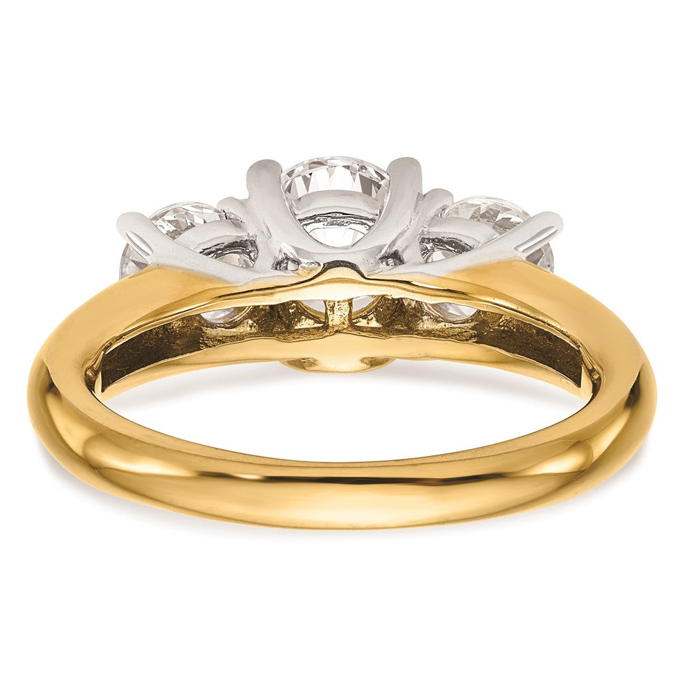 14K Two-tone 3-Stone (Holds 3/4 carat (5.8mm) Round Center and (2-4.6mm) Round Sides) Engagement Ring Mounting