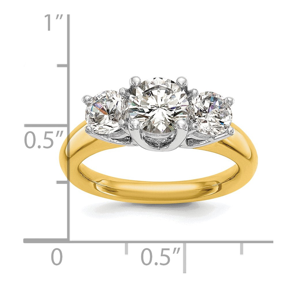 14K Two-tone 3-Stone (Holds 3/4 carat (5.8mm) Round Center and (2-4.6mm) Round Sides) Engagement Ring Mounting