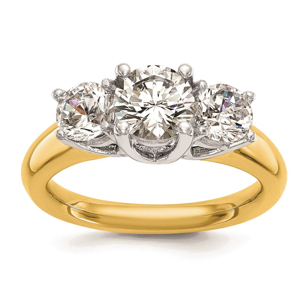 14K Two-tone 3-Stone (Holds 3/4 carat (5.8mm) Round Center and (2-4.6mm) Round Sides) Engagement Ring Mounting