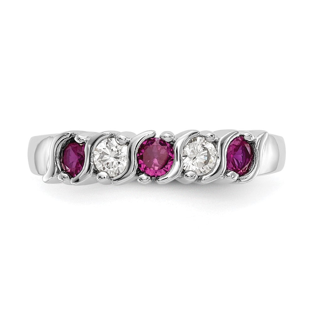 14k White Gold 1/5 carat Diamond and Ruby Complete Band