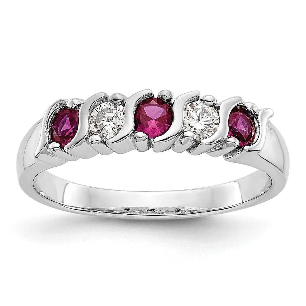 14k White Gold 1/5 carat Diamond and Ruby Complete Band