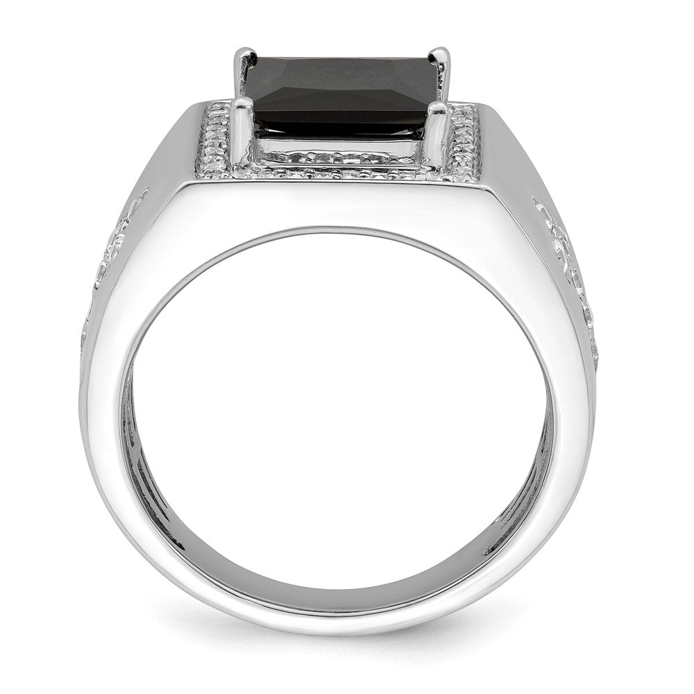 14K White Gold Lab Grown VS/SI FGH Dia and Onyx Side Crosses Men's Ring