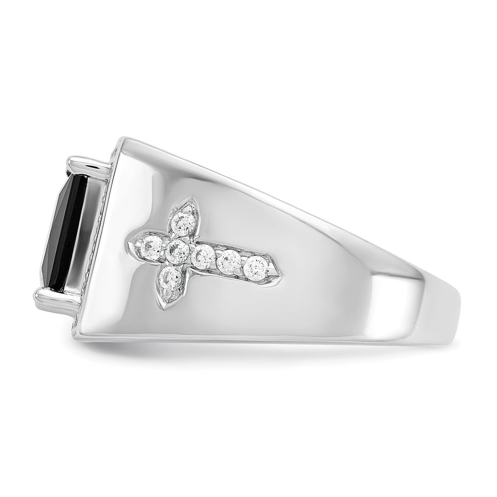 14K White Gold Lab Grown VS/SI FGH Dia and Onyx Side Crosses Men's Ring