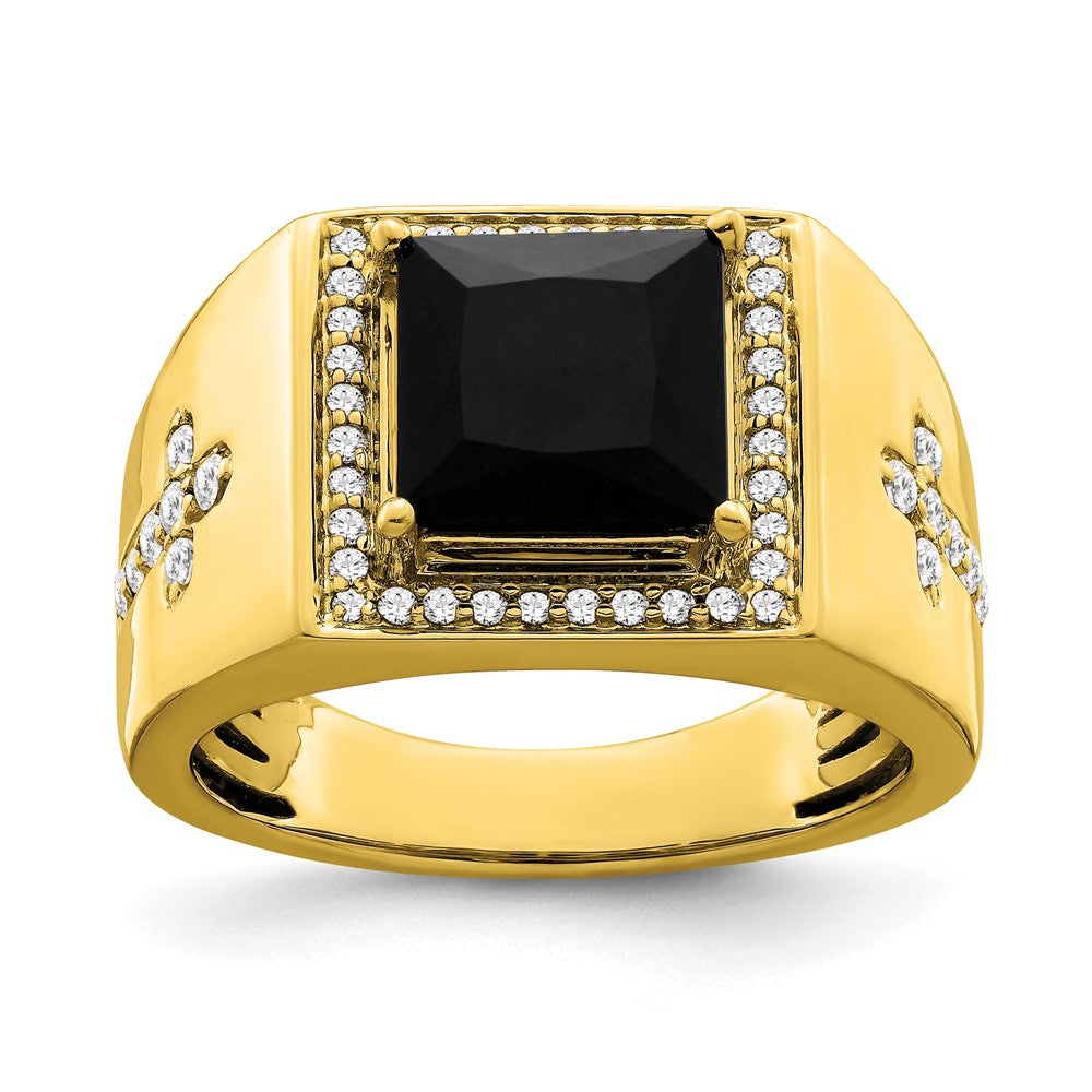 14K Lab Grown VS/SI FGH Dia and Onyx Side Crosses Men's Ring